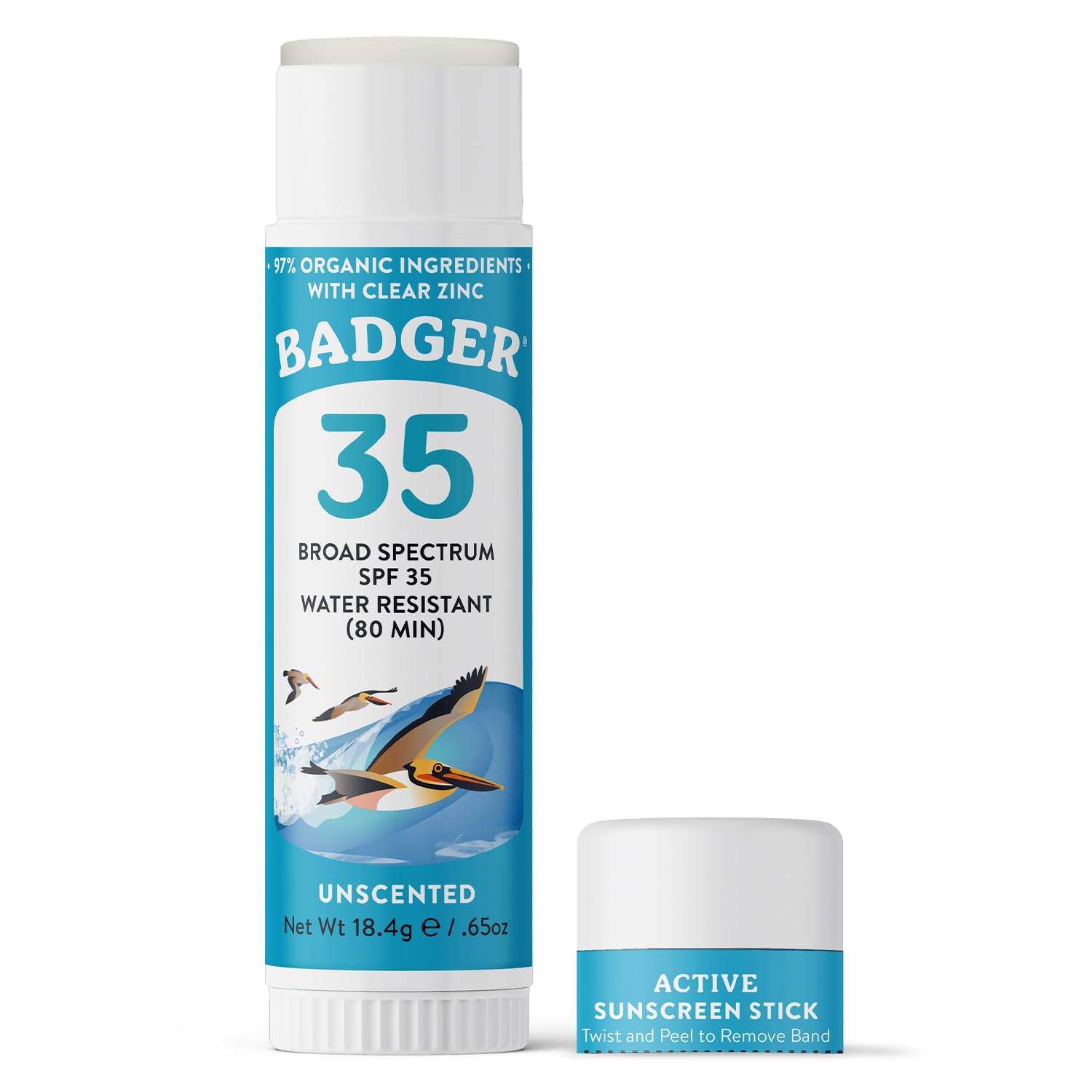 Badger mineral sunscreen face stick SPF 35 travel size for convenient on-the-go sun protection.