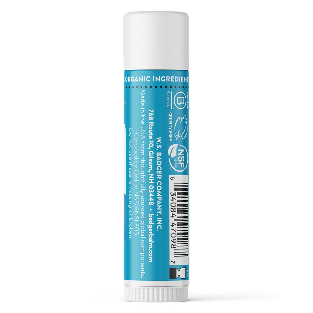 Badger Mineral Sunscreen Lip Balm SPF 15 travel-size pack highlighting portable sun protection.