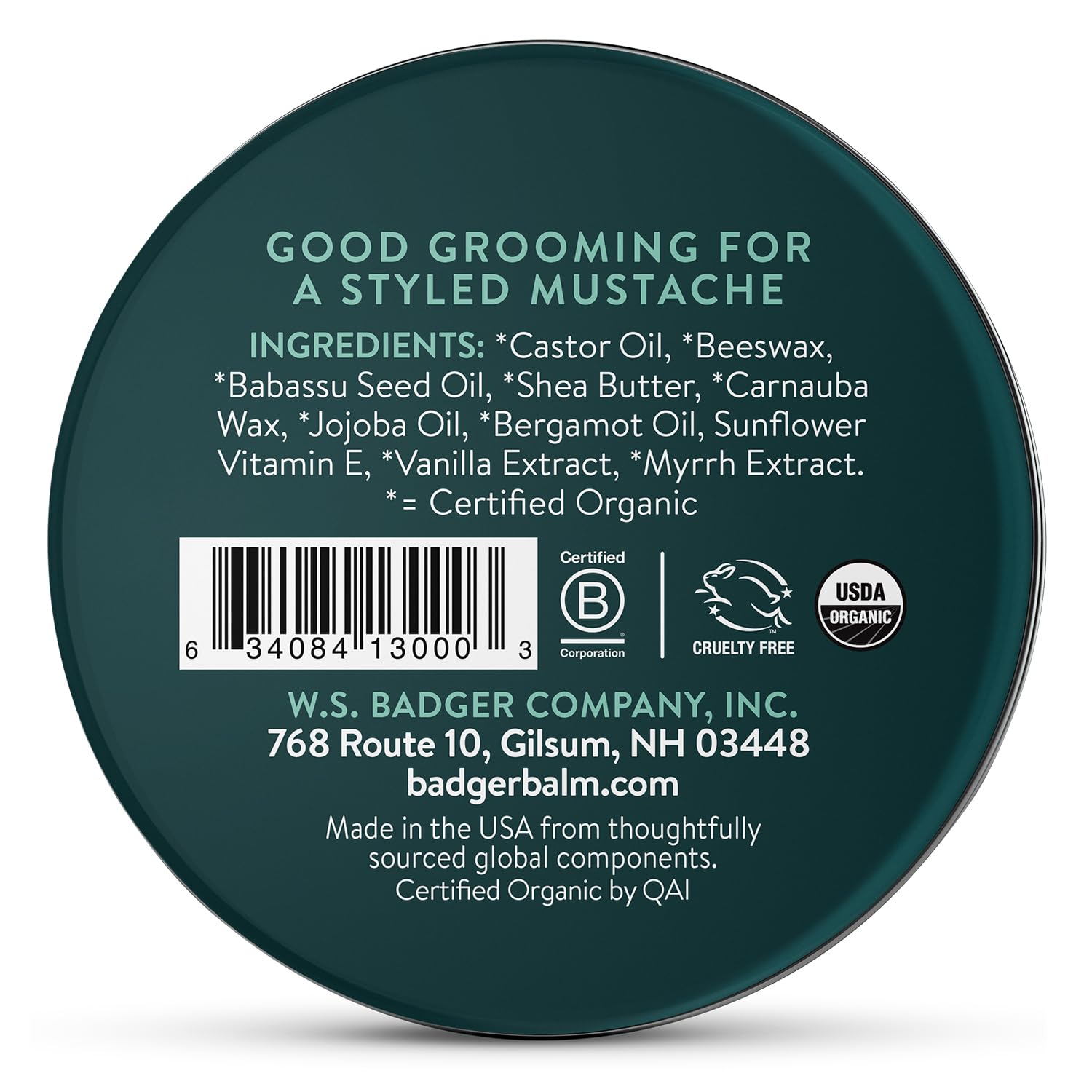 Badger Mustache Wax grooming beard with subtle shine and shape control