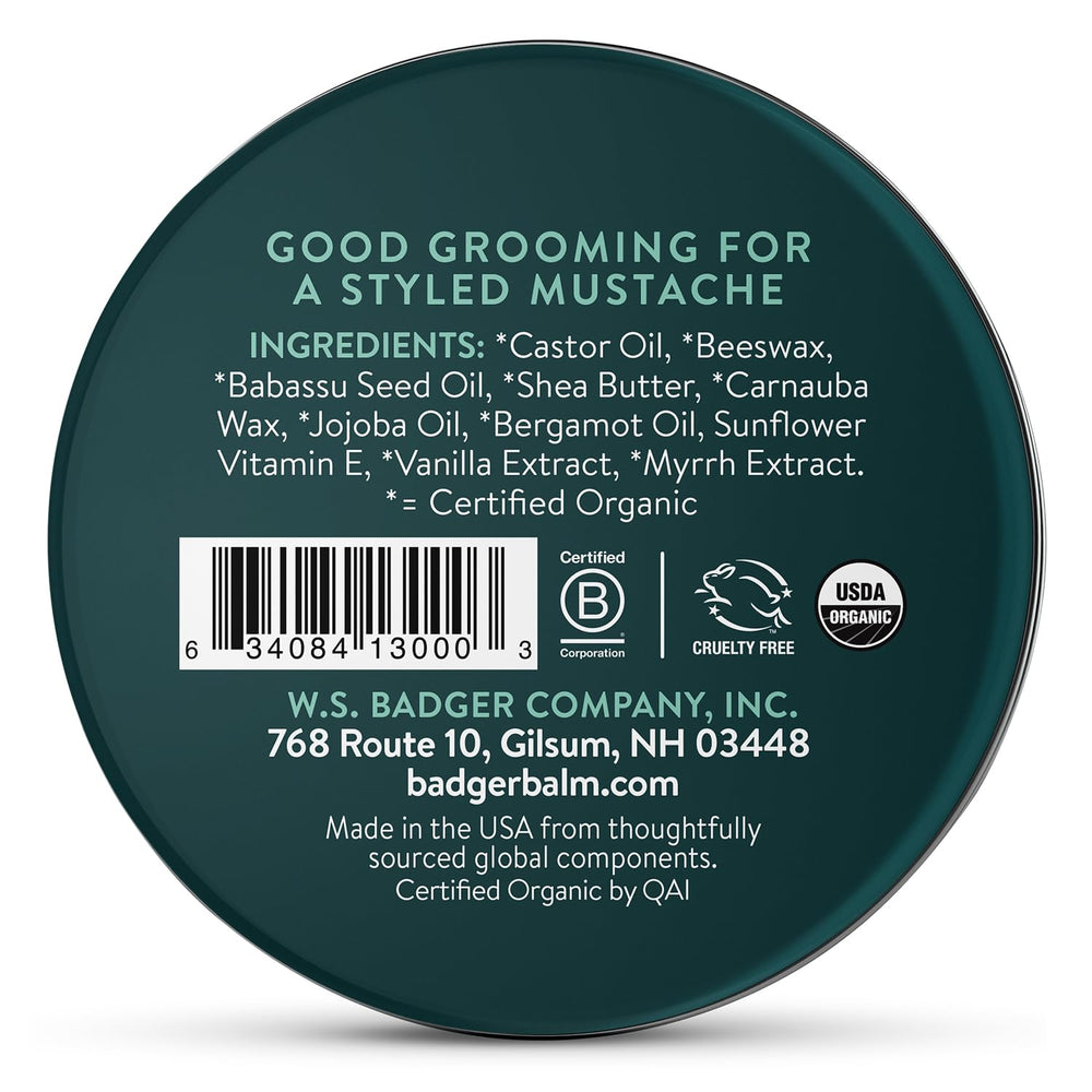 Badger Mustache Wax grooming beard with subtle shine and shape control