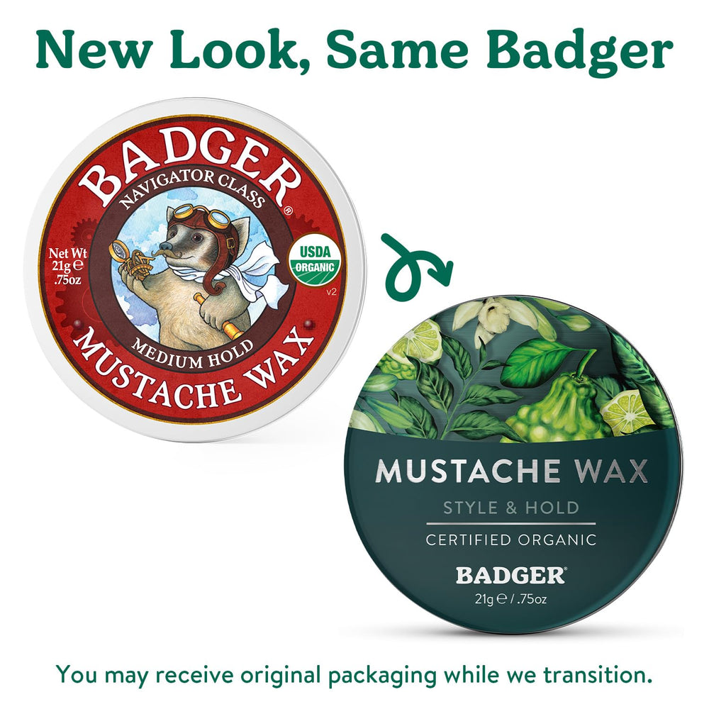 Badger Mustache Wax organic ingredients close-up highlighting shea butter nourishment