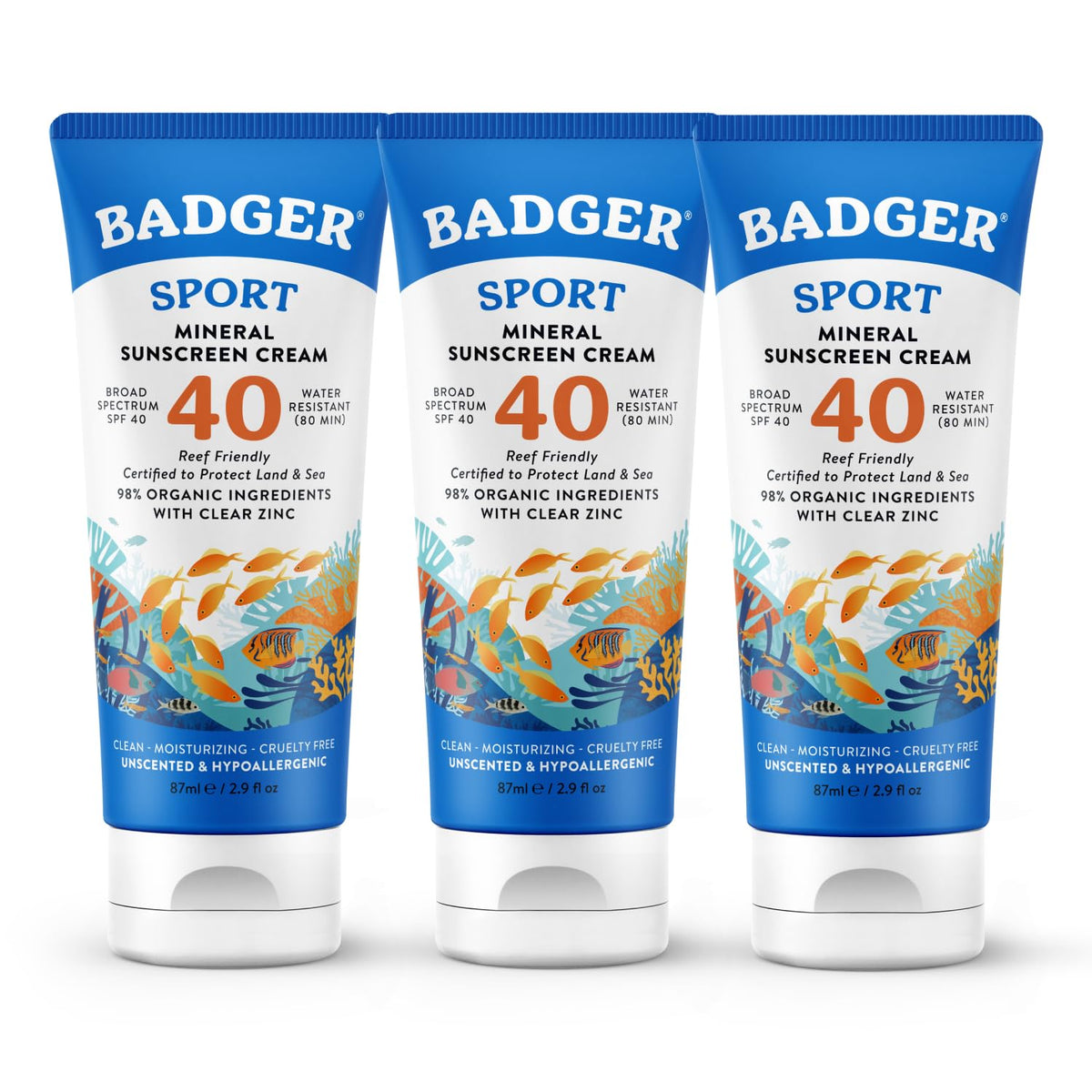 Badger Reef Safe Sunscreen SPF40 Sport bottle for beach days and reef-friendly protection