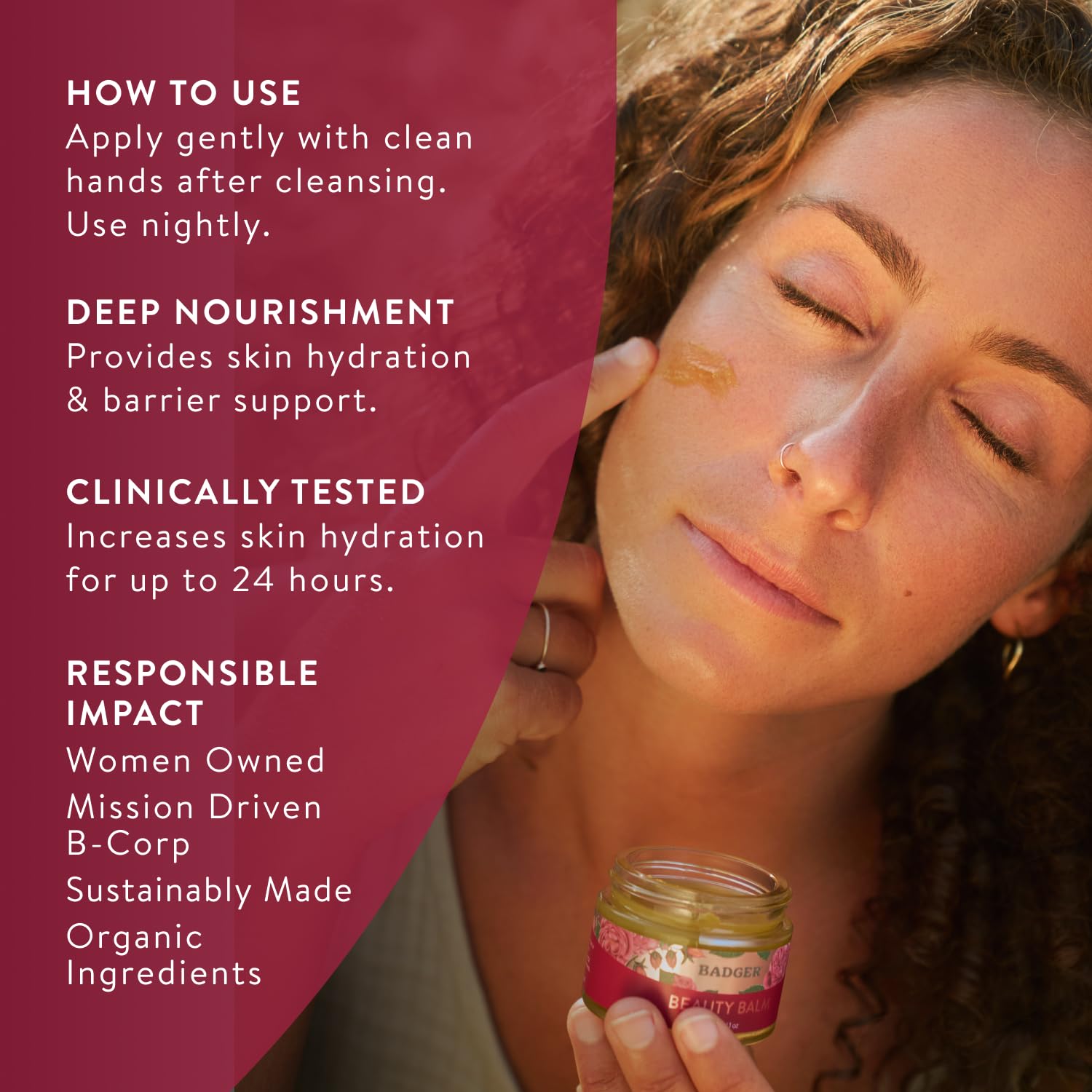 Badger Rose Beauty Balm applying to clean facial skin