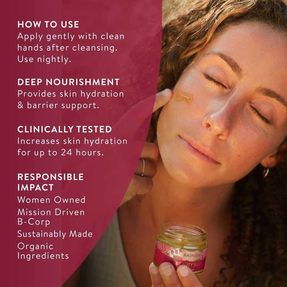 Badger Rose Beauty Balm applying to clean facial skin