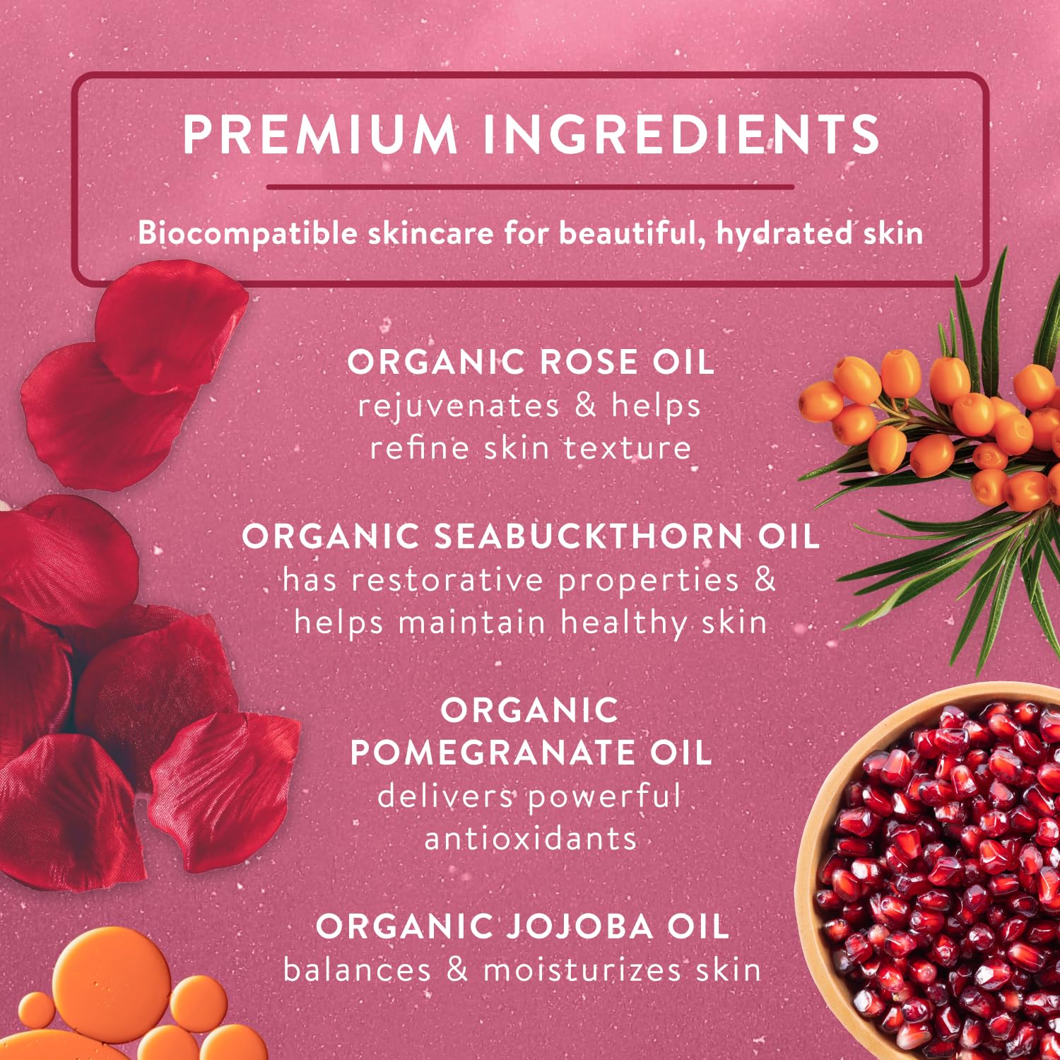 Badger Rose Face Oil with jojoba oil for non-greasy hydration