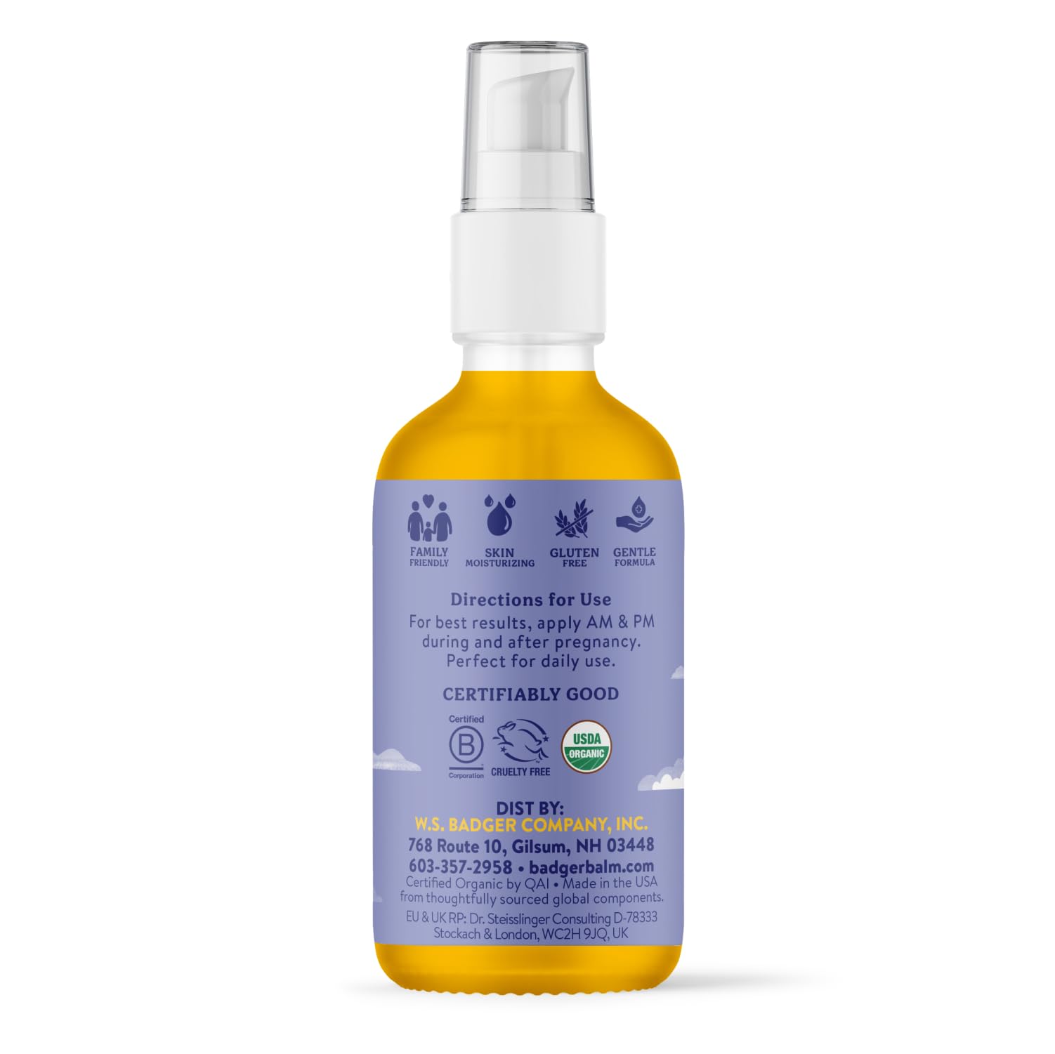 Badger Rose-Vanilla scent belly oil, gentle aroma for sensitive noses.