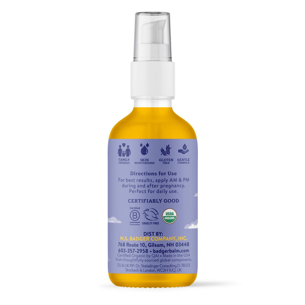 Badger Rose-Vanilla scent belly oil, gentle aroma for sensitive noses.