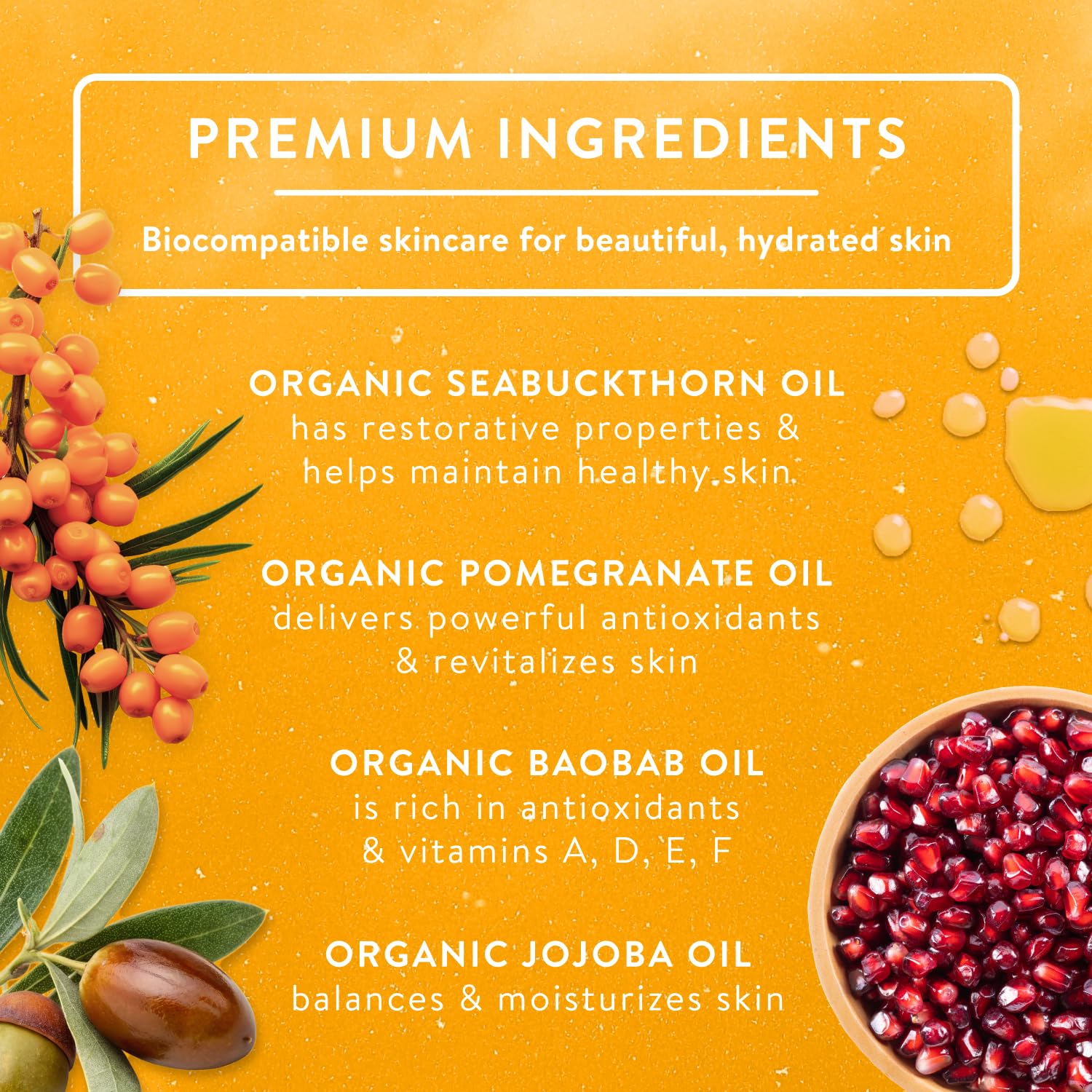 Badger Seabuckthorn Face Oil application shows quick-absorb texture suitable for day or night.