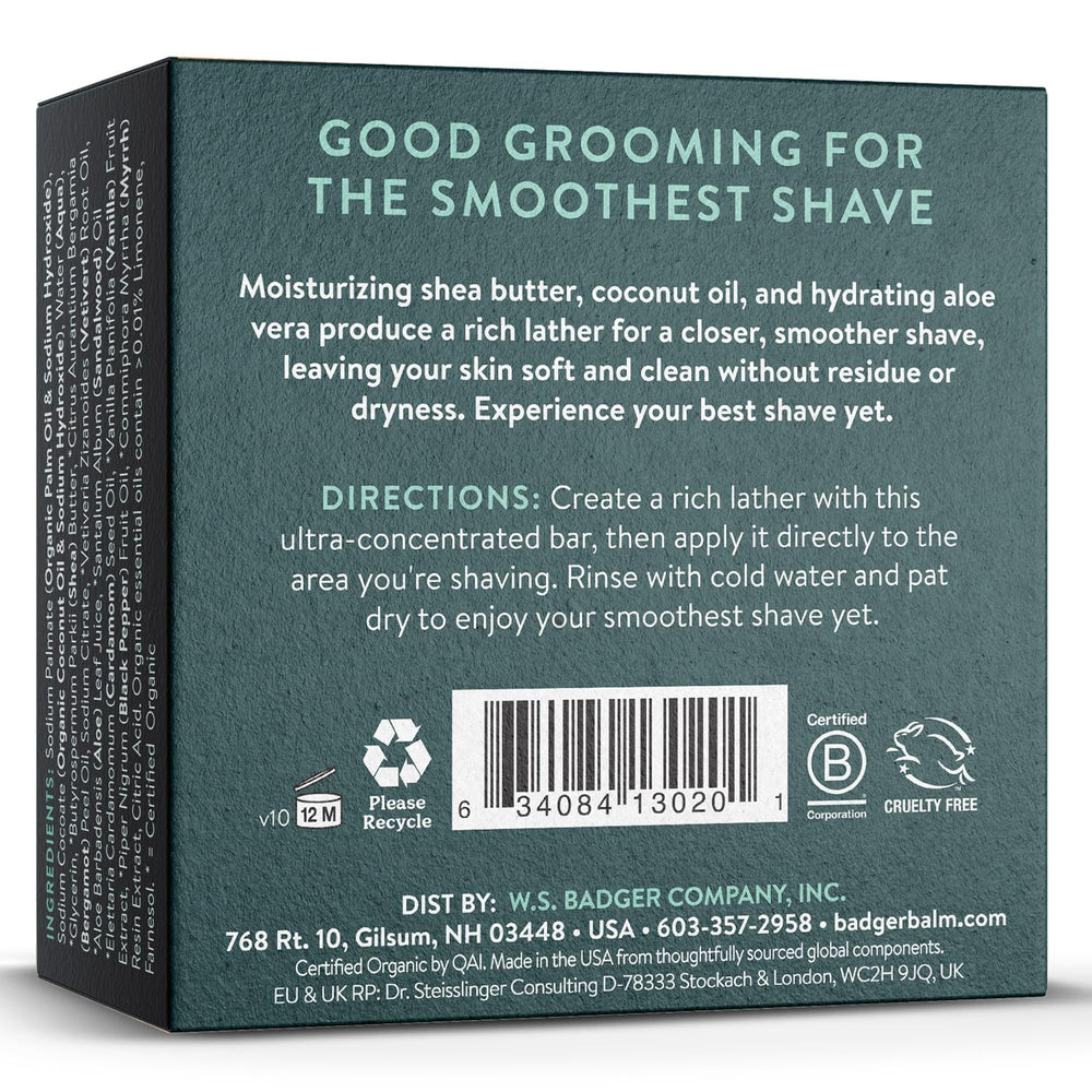 Badger Shaving Soap Puck organic ingredients hydrate skin.