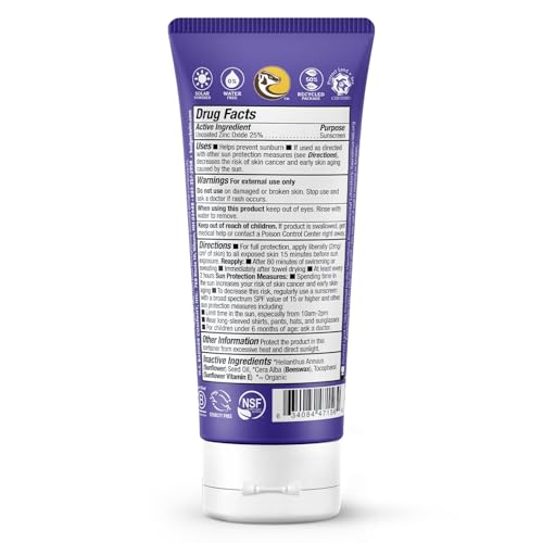 Badger unscented SPF 50 sunscreen on skin provides clear face and body coverage.