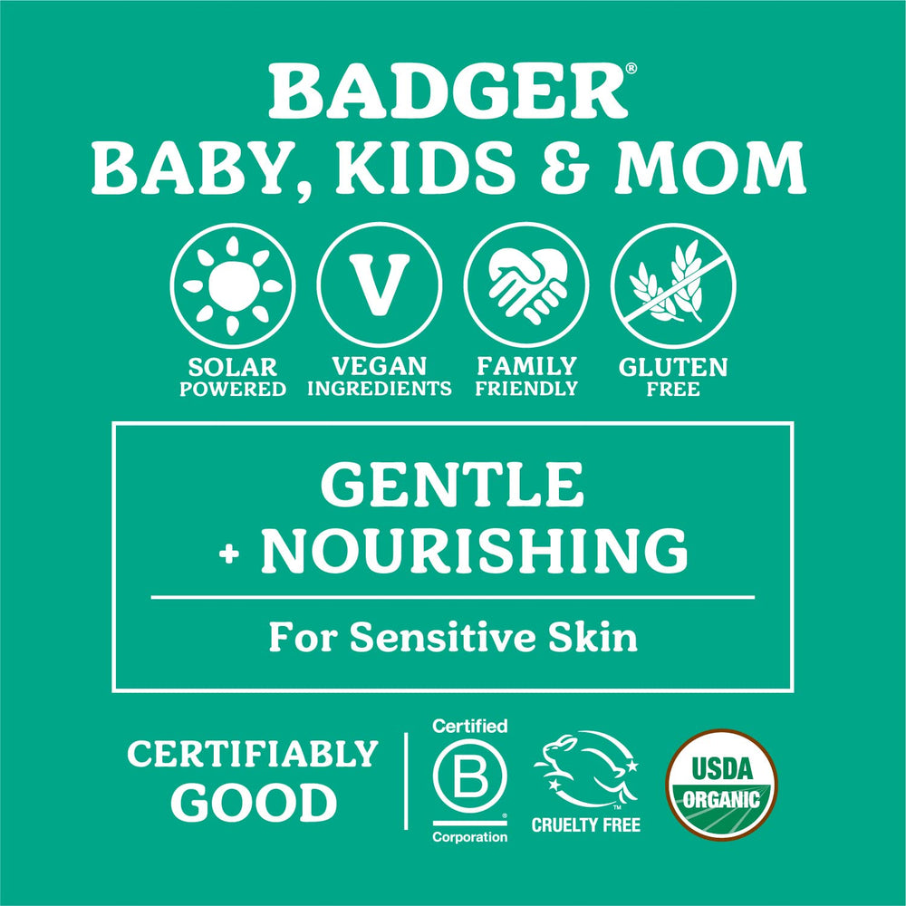 Badger vegan cruelty-free label on belly oil packaging for ethical skincare.