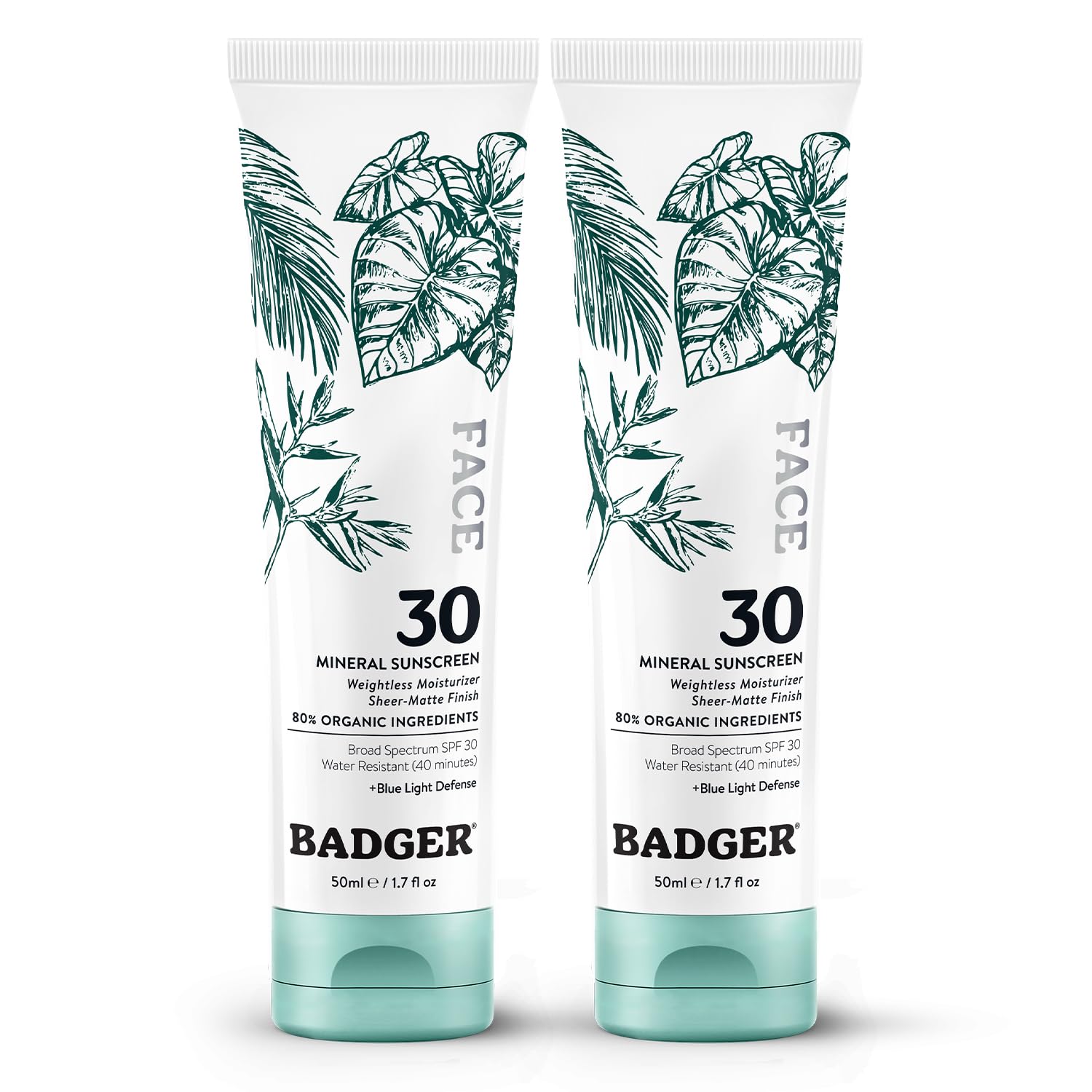 Badger Zinc Oxide Face Sunscreen 2-pack front view for daily use and travel