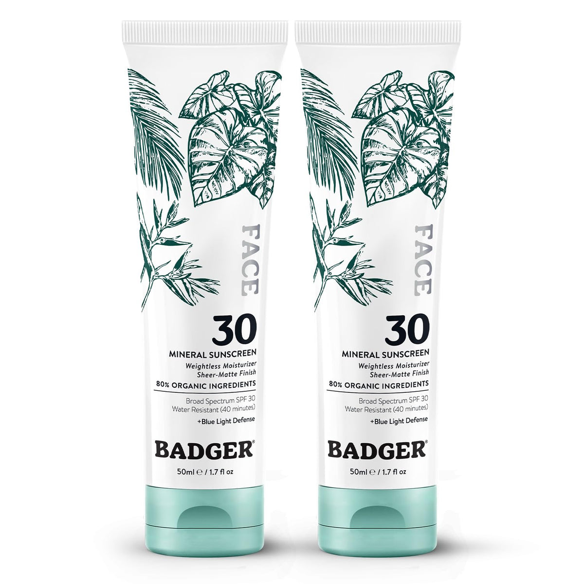 Badger Zinc Oxide Face Sunscreen 2-pack front view for daily use and travel
