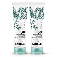 Badger Zinc Oxide Face Sunscreen 2-pack front view for daily use and travel