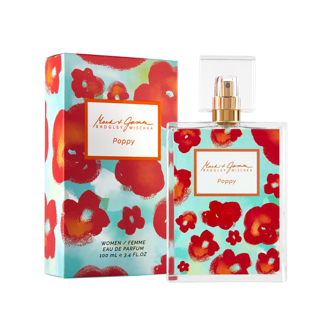 Badgley Mischka Poppy EDP bottle front—enhances daily elegance with floral freshness.