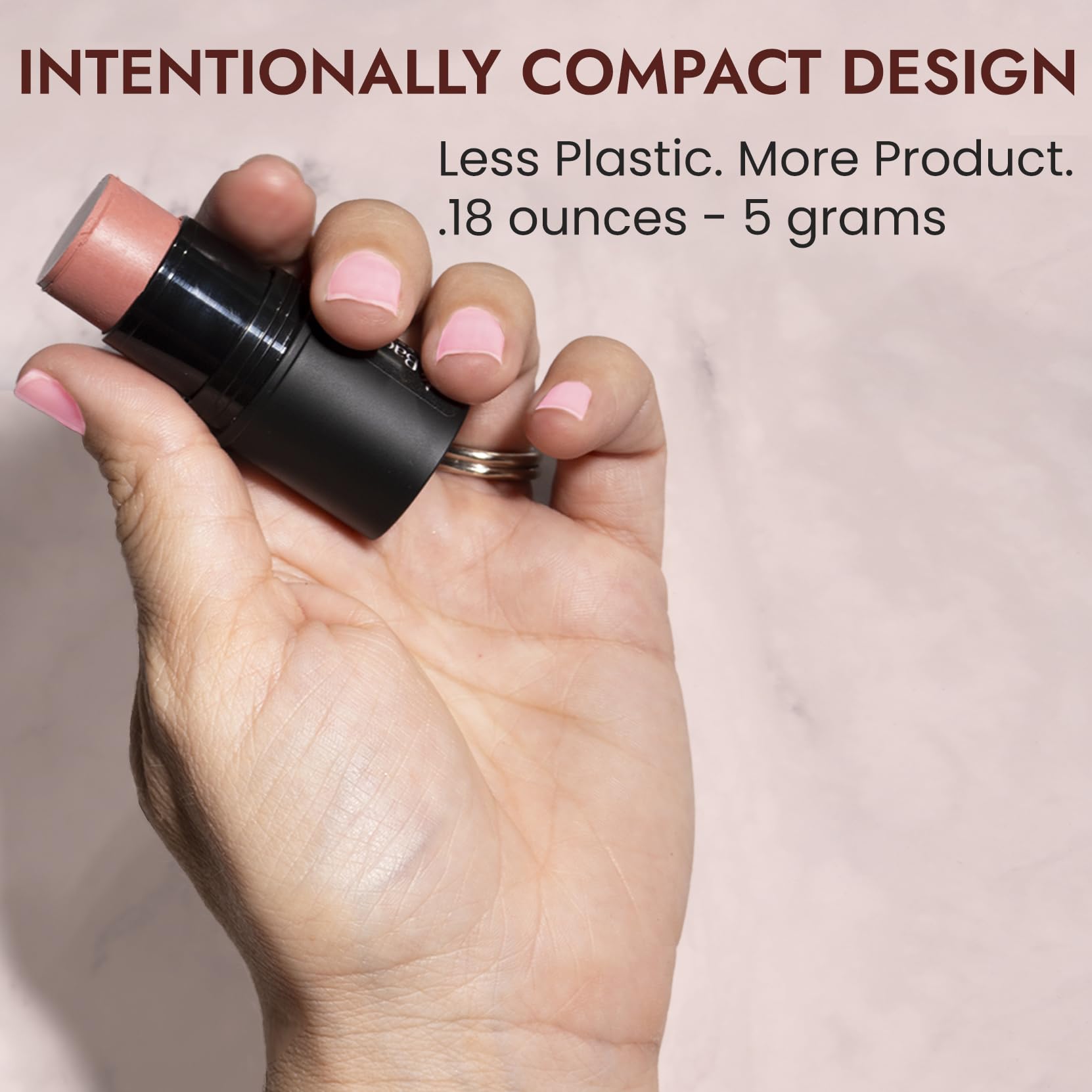 BaeBlu 3in1-stick application demonstrates versatile use on cheeks, lips, eyes.