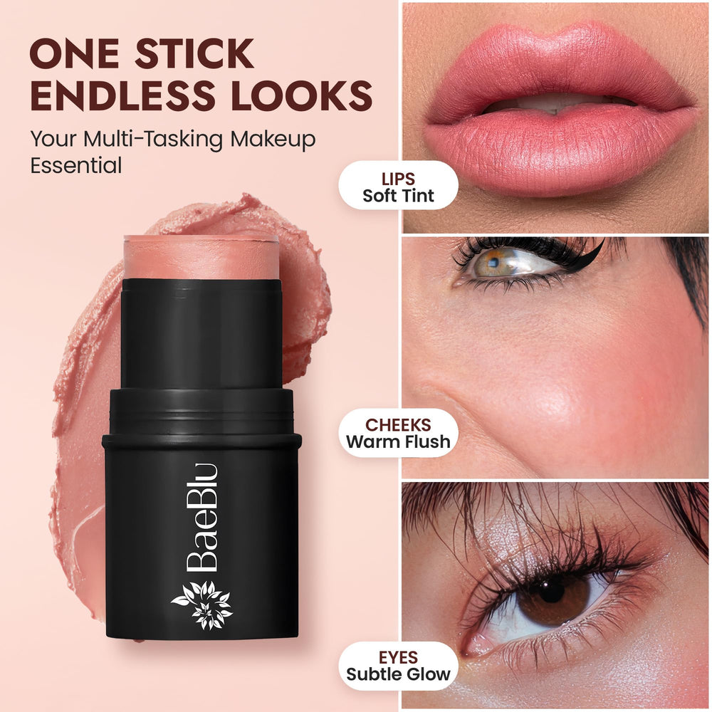 BaeBlu glow swatch on skin shows dewy radiance and blendable shimmer.