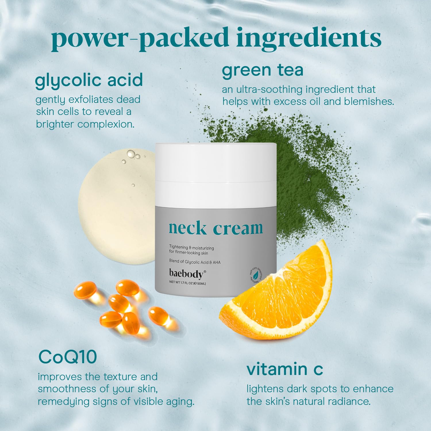 Baebody neck cream packaging highlighting premium USA-made formulation
