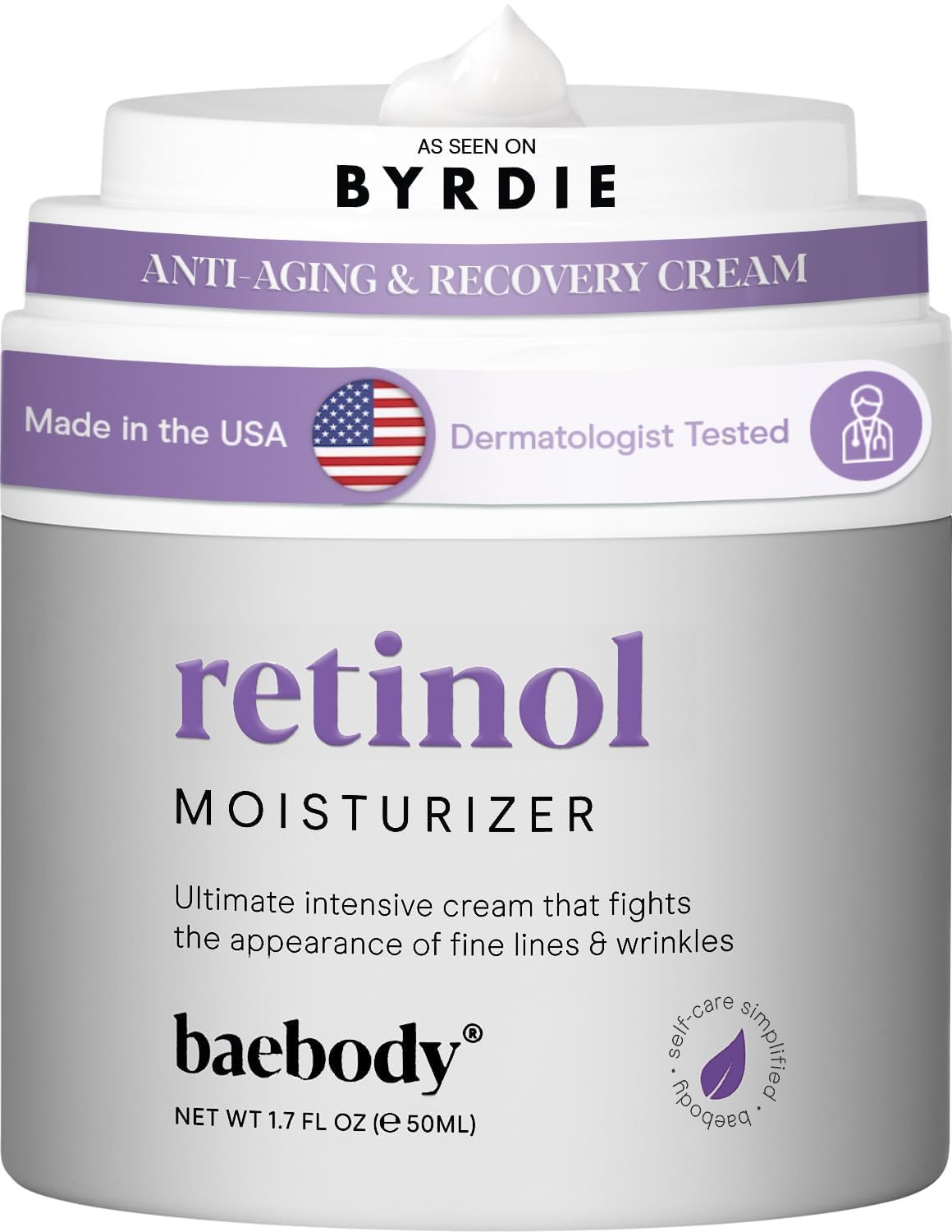 Baebody retinol cream face bottle demonstrates a premium anti-aging formula for smoother skin.