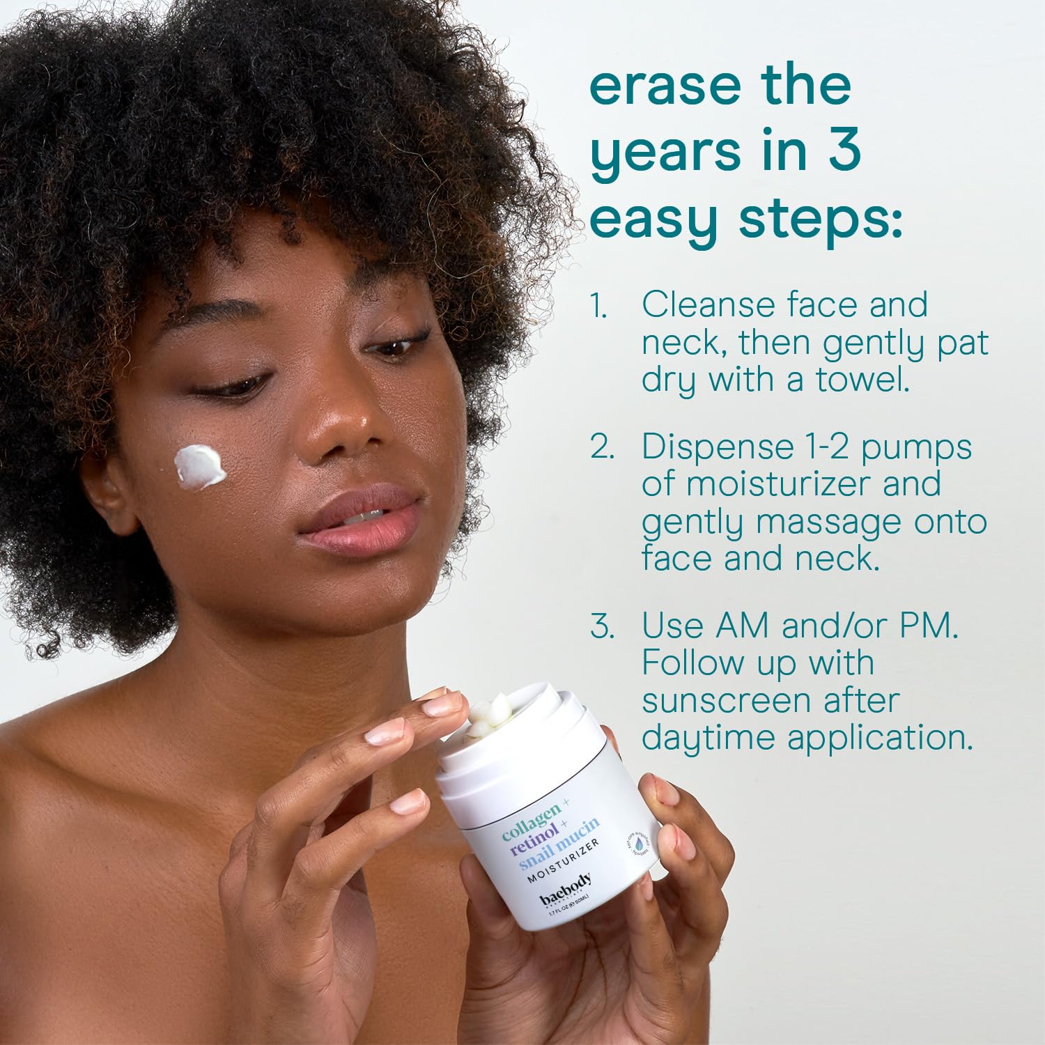 Baebody snail mucin skin smoothing depiction for texture refinement.