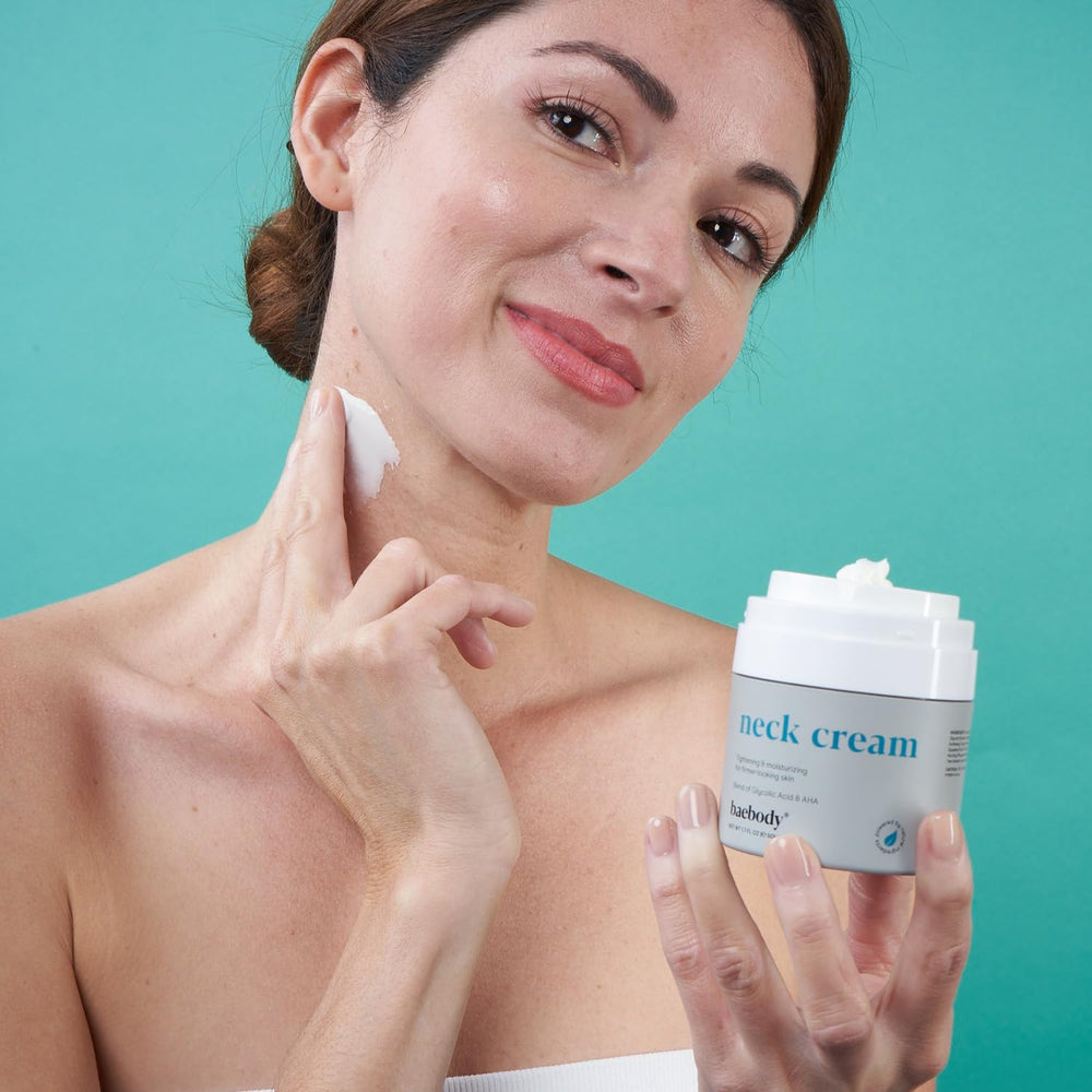 Baebody Made in USA label on neck cream packaging