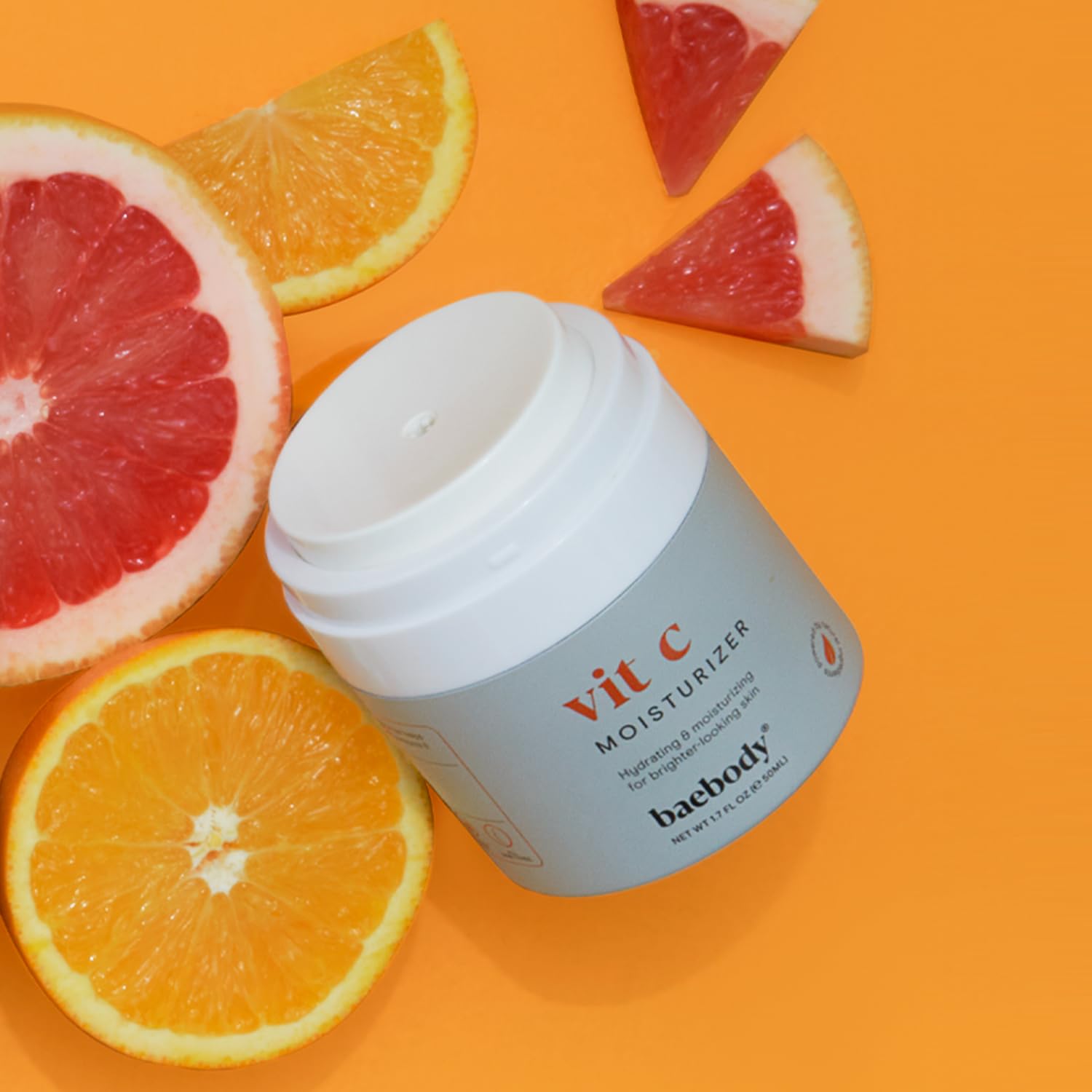 Baebody Vitamin C moisturizer shows dermatologist-tested certification for broad skin types.