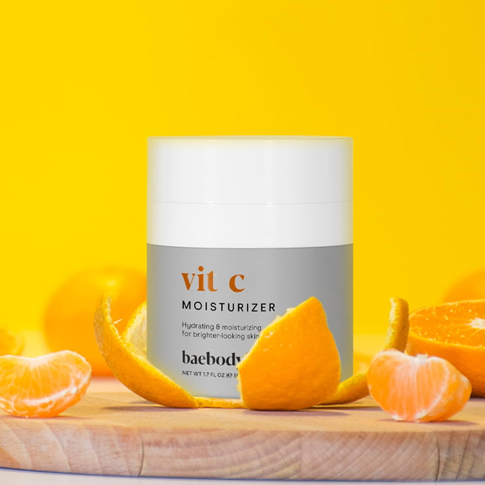 Baebody vitamin C with jojoba oil highlights redness support and balanced skin.