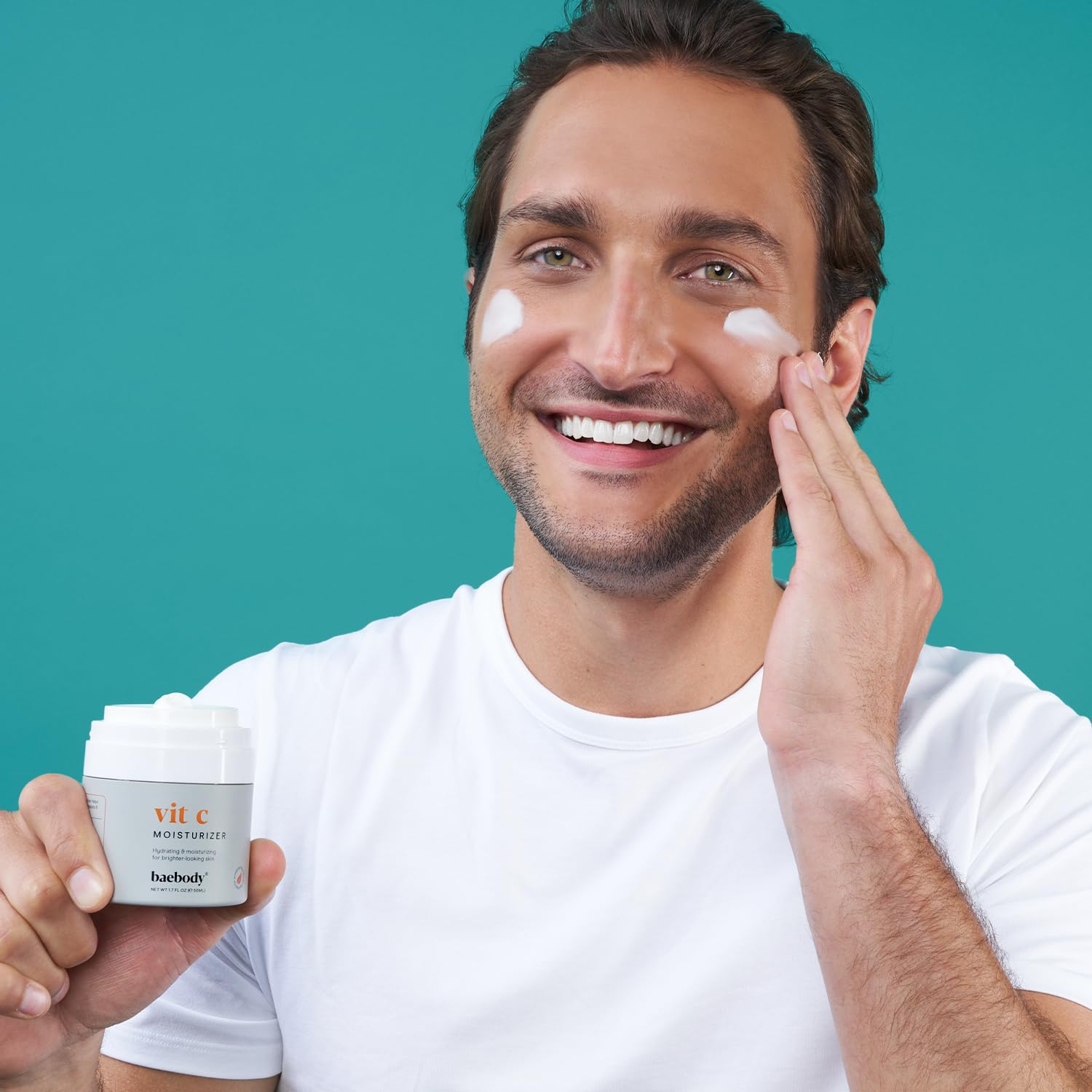 Baebody vitamin C moisturizer packaging emphasizes USA-made quality and safe ingredients.
