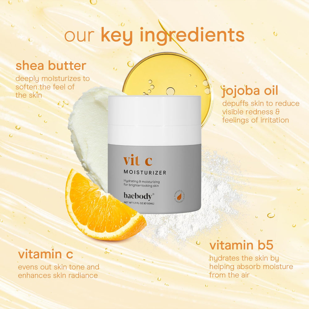 Baebody Vitamin C moisturizer texture spread demonstrates quick absorption and lightweight feel.