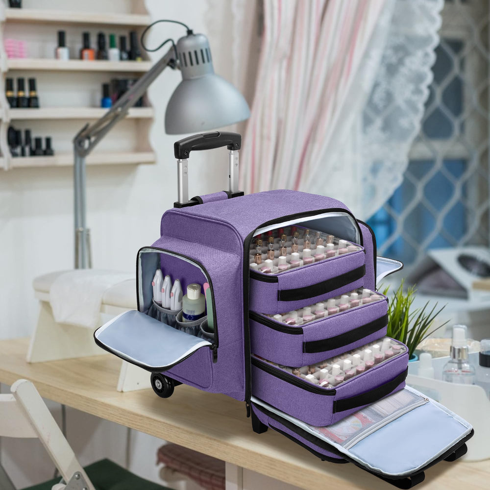 BAFASO dolly and extended handle for easy transport of 144-bottle polish system.
