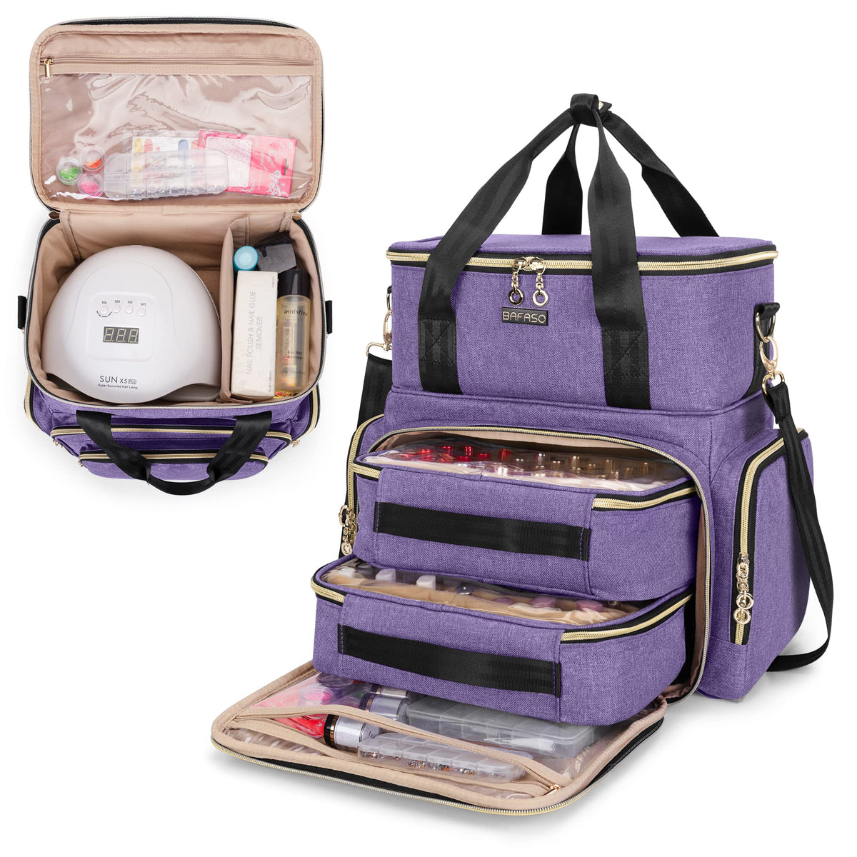 BAFASO double-layer nail polish organizer front view showing portable design