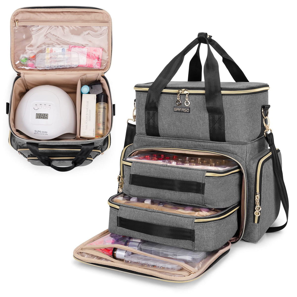 BAFASO double-layer organizer main compartment keeps bottles secure for travel.