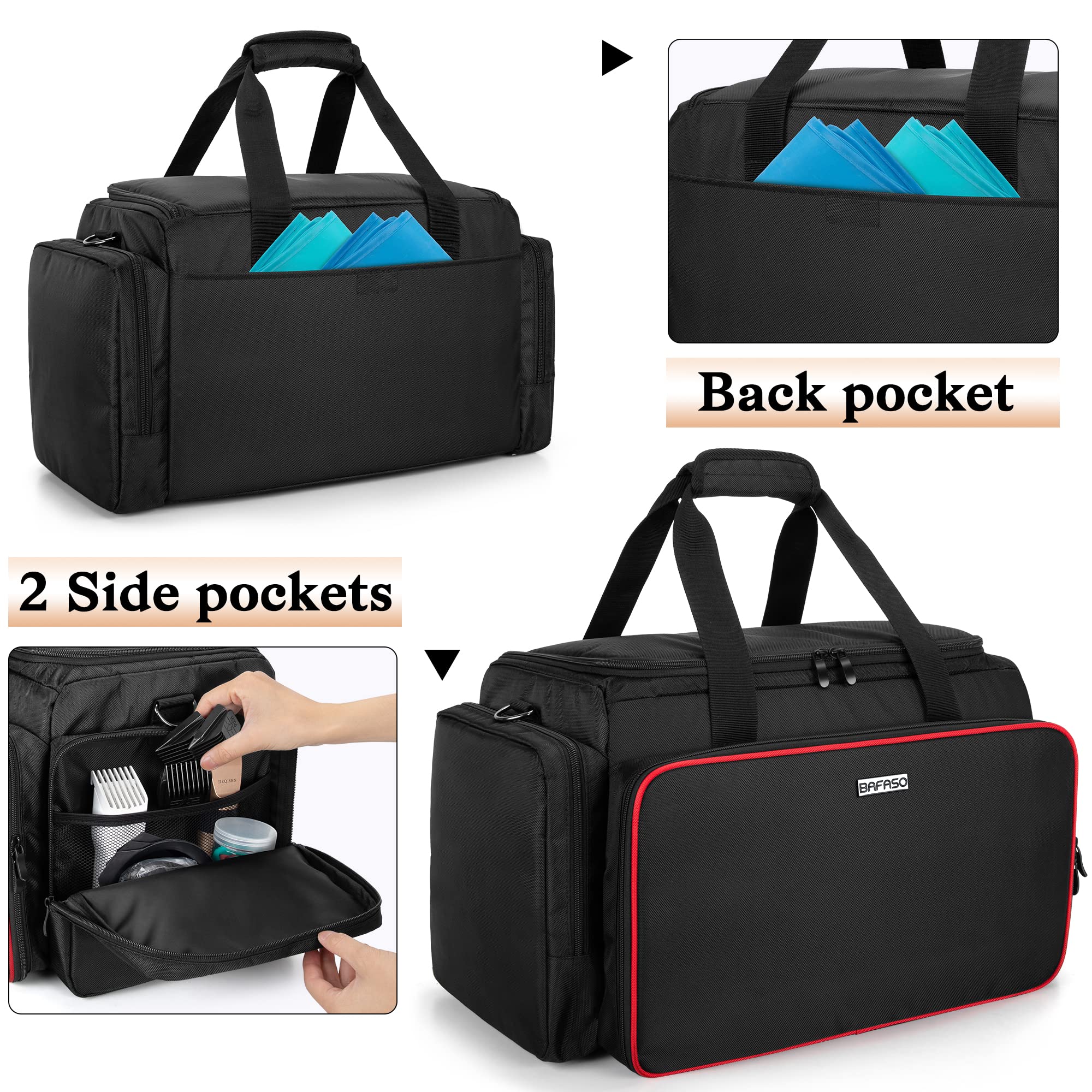 BAFASO front storage with pouches secure scissors and combs for easy reach.