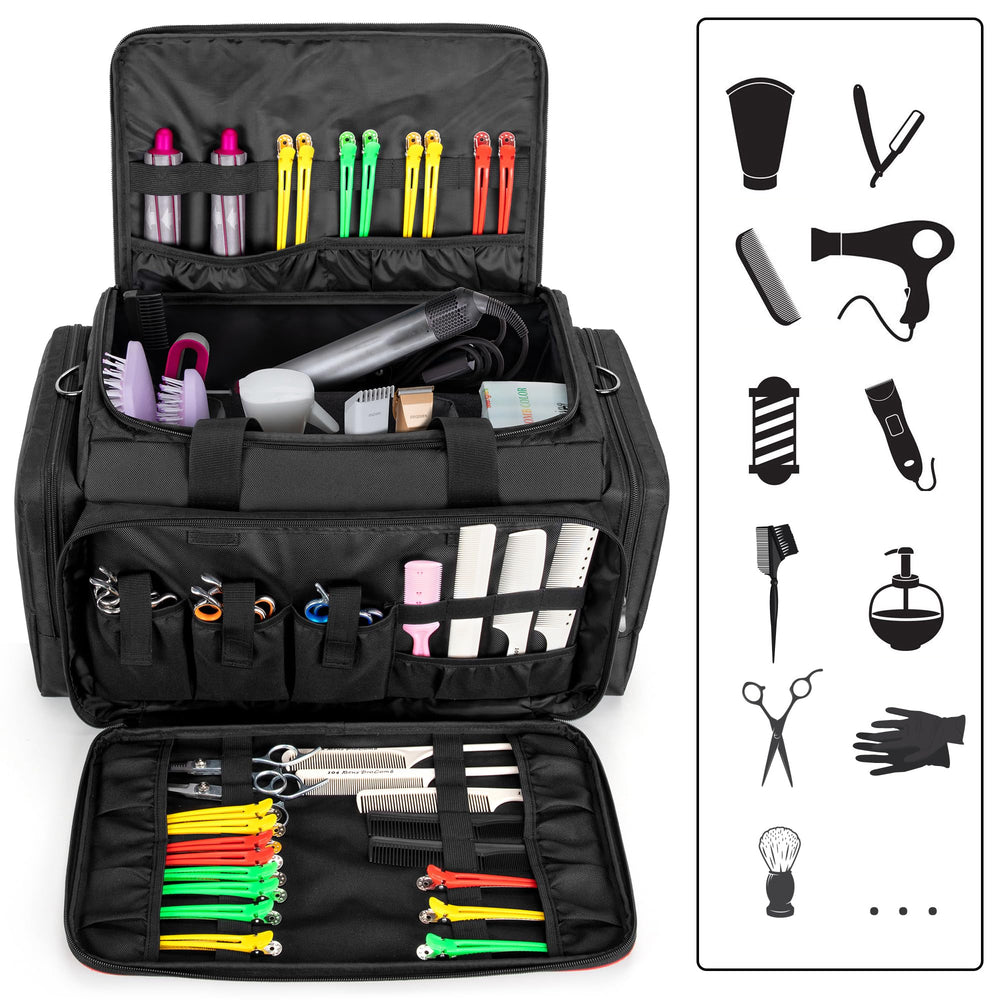 BAFASO hairdresser bag interior with adjustable dividers for large tools and secure loops.