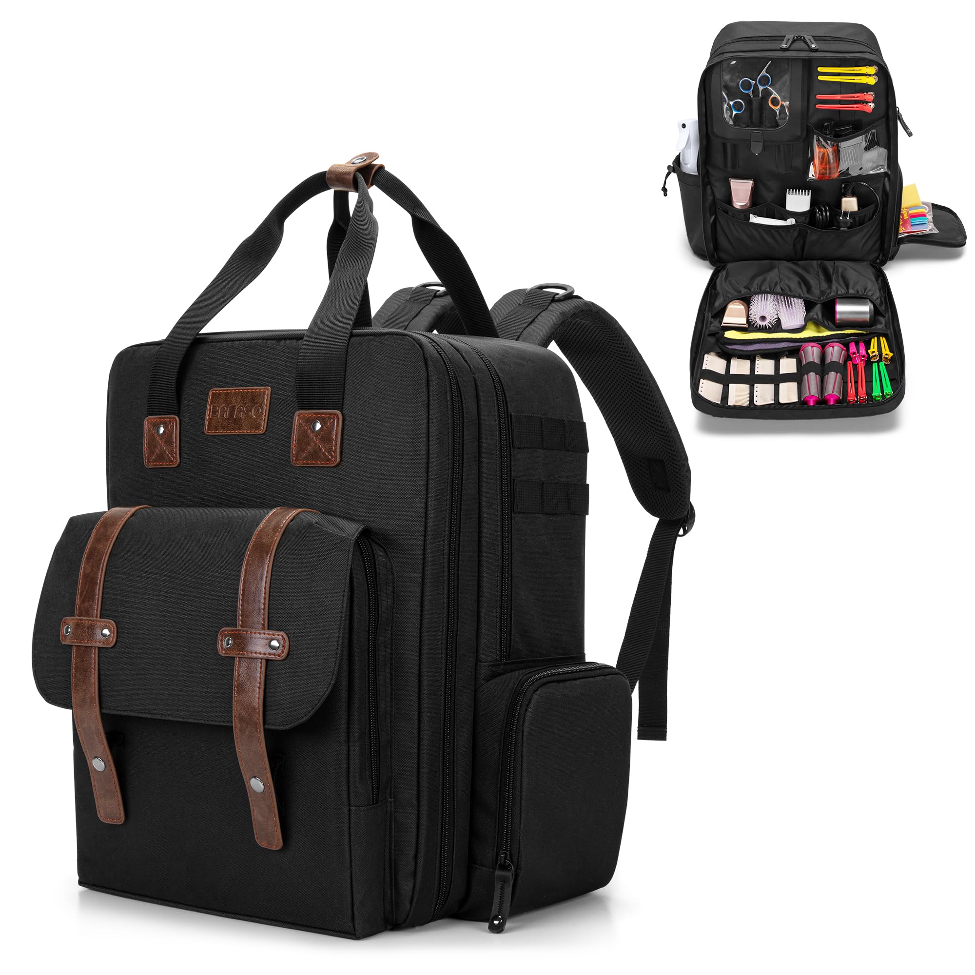 BAFASO large capacity barber case front compartments organize shears and tools for quick access.