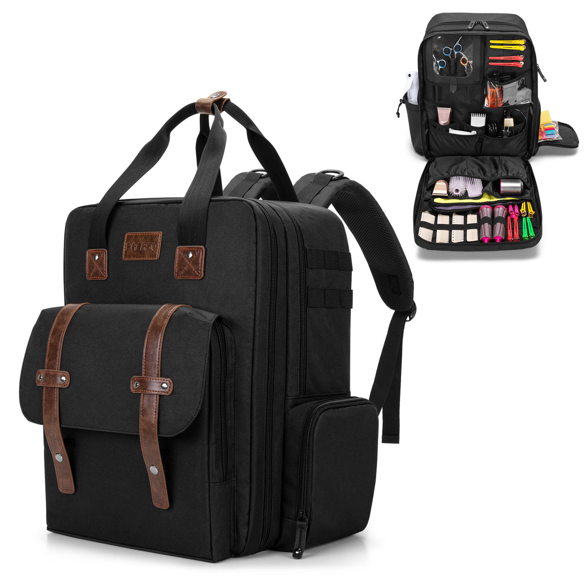 BAFASO large capacity barber case front compartments organize shears and tools for quick access.