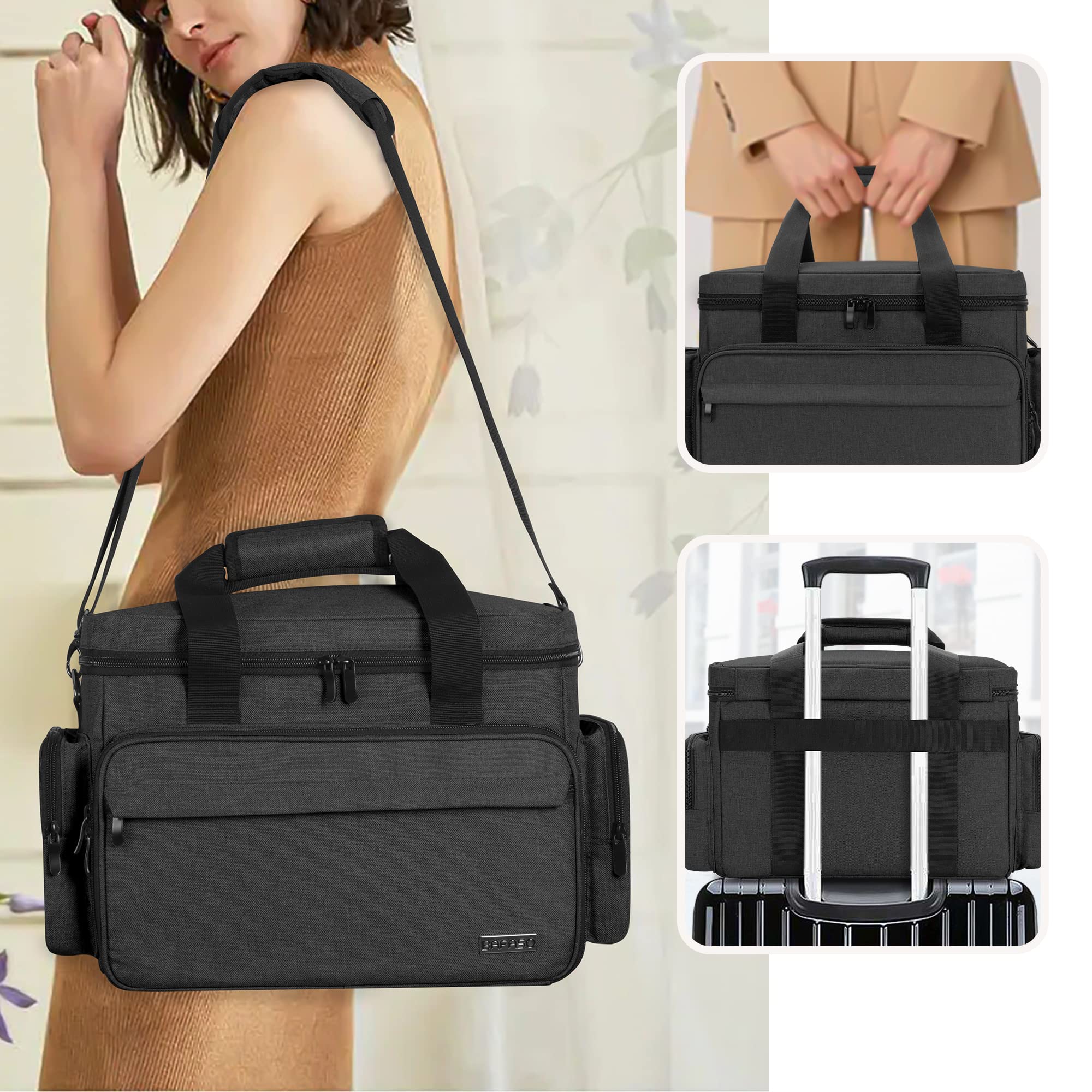 BAFASO large makeup bag front brush pockets protected by a flap for tidy bristles