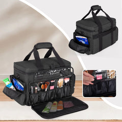 BAFASO large makeup bag top clear pocket fits hair products at a glance
