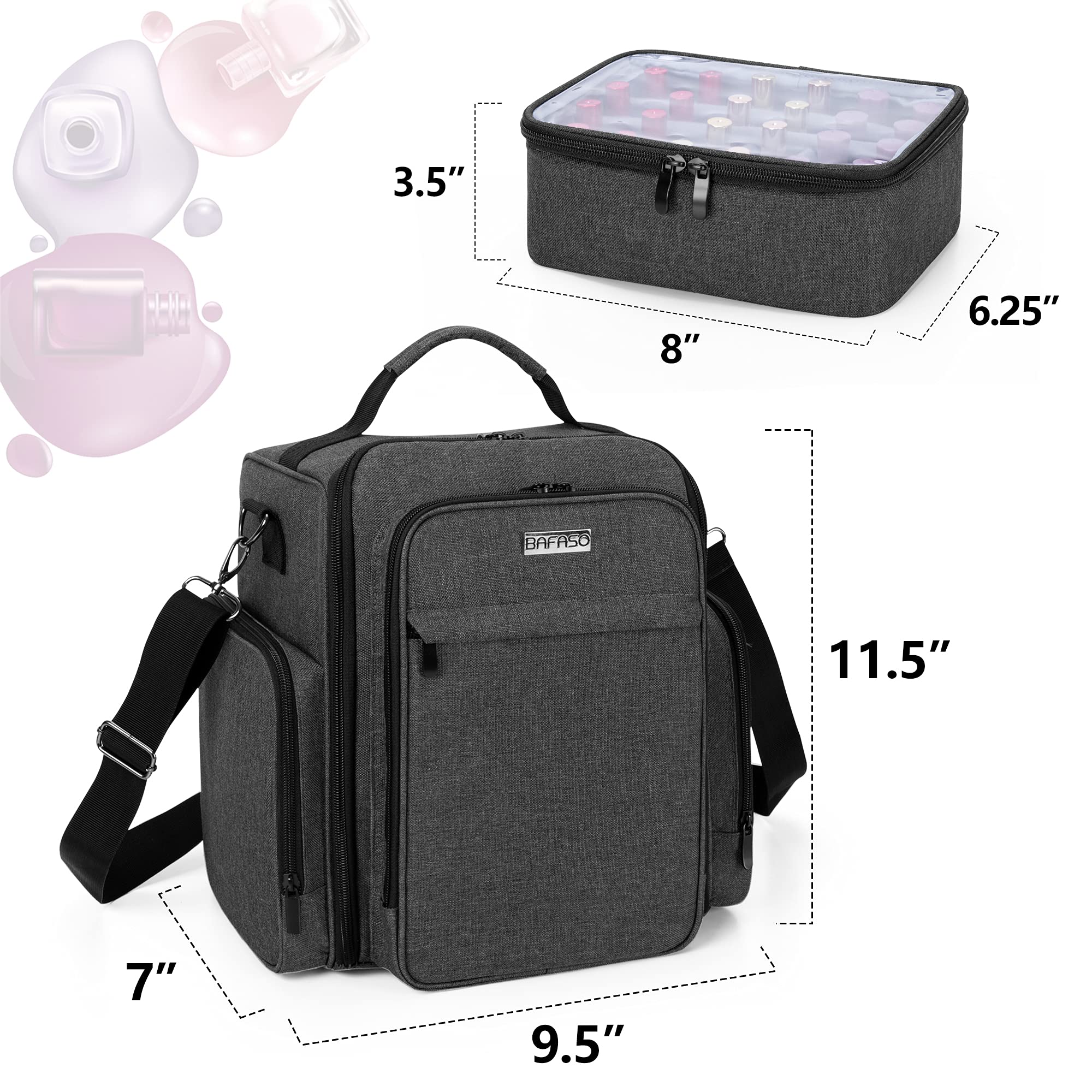 BAFASO nail polish organizer detachable divider fits a regular lamp for on-site setup.