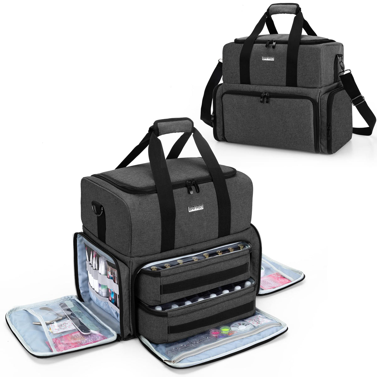 BAFASO nail polish organizer outer shell shows durable nylon protection