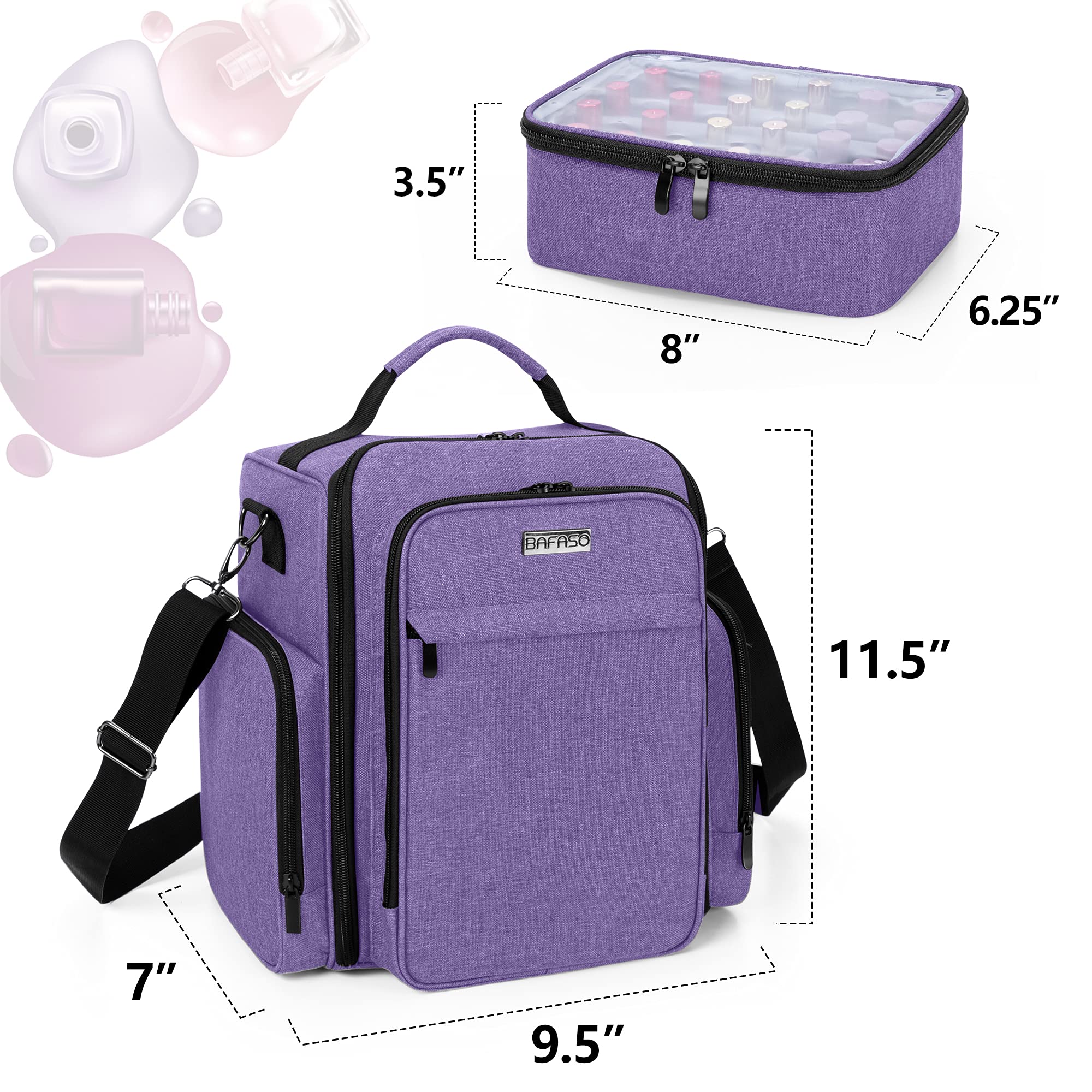 BAFASO removable-pouches enable flexible organization for bottles and manicure tools.
