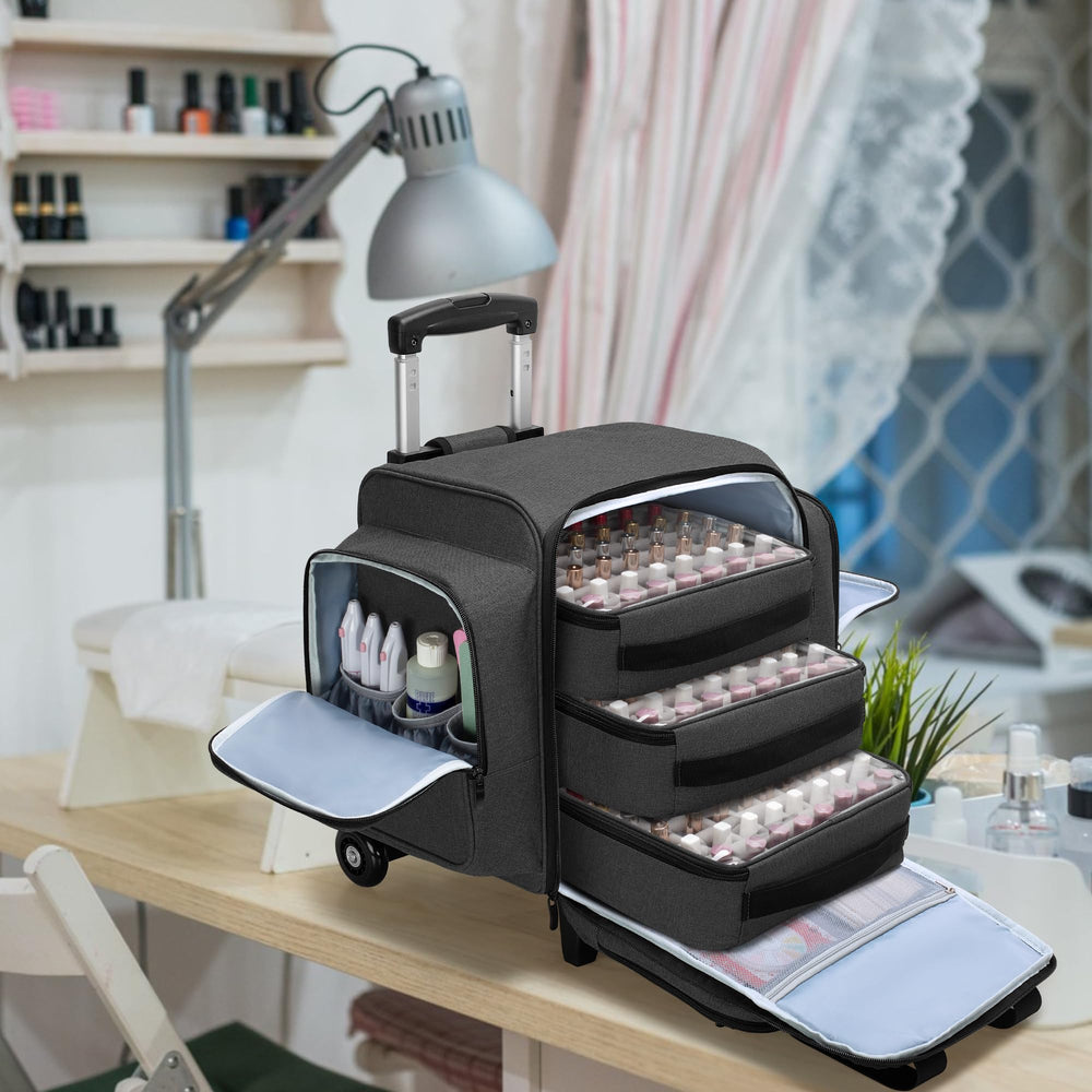BAFASO rolling nail polish organizer dolly extended demonstrates easy maneuverability during transport