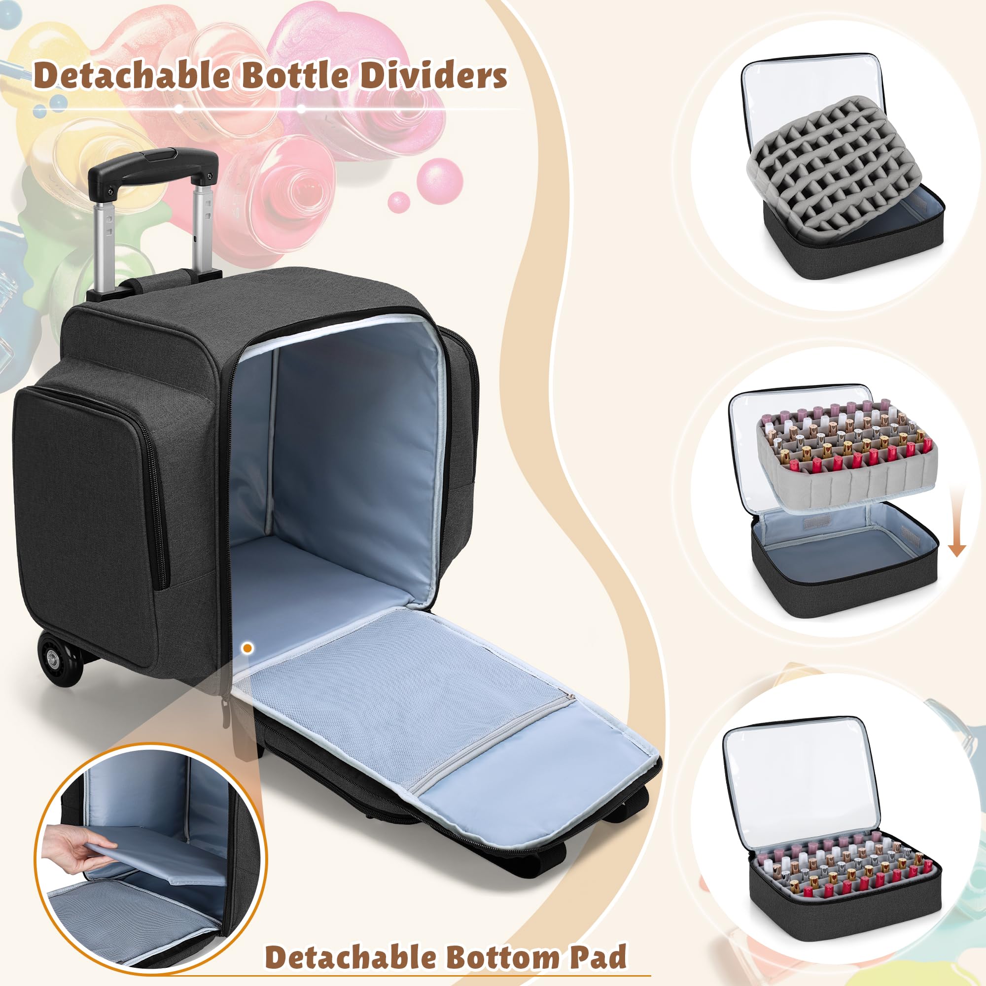 BAFASO rolling nail polish organizer front pocket stores brushes and glitter neatly for quick access