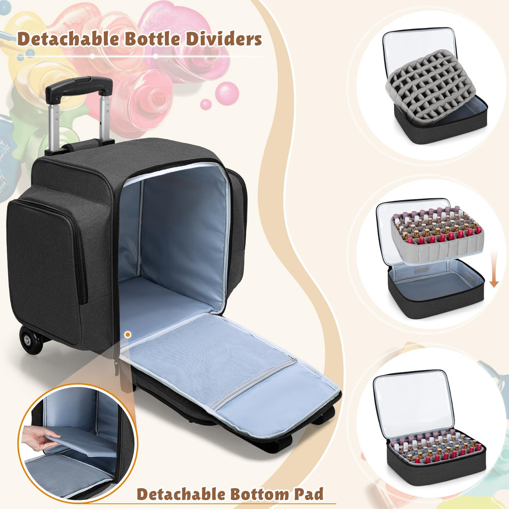 BAFASO rolling nail polish organizer front pocket stores brushes and glitter neatly for quick access