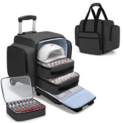BAFASO rolling nail polish organizer open view shows 144-bottle capacity for on-the-go storage