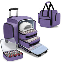 BAFASO rolling nail polish organizer overview with purple exterior, durable nylon, protecting bottles during travel.
