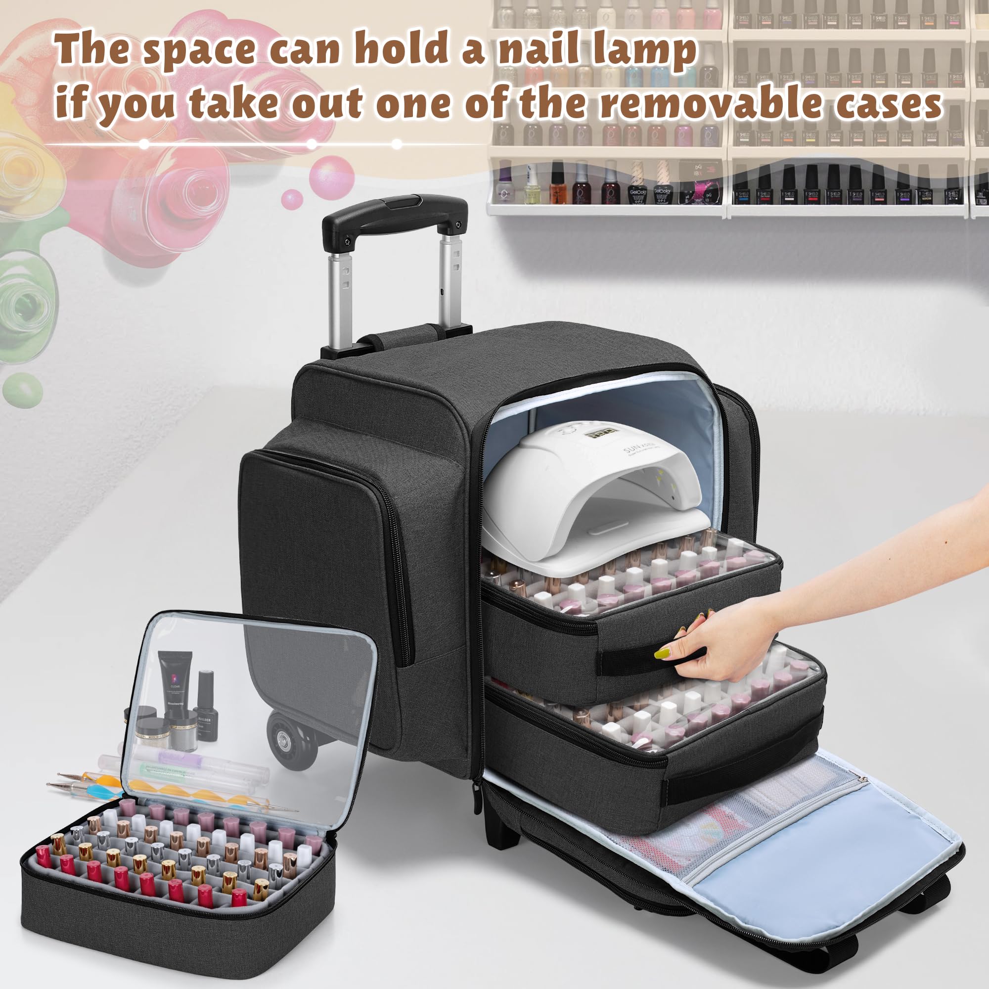 BAFASO rolling nail polish organizer side pockets keep remover and tools within easy reach