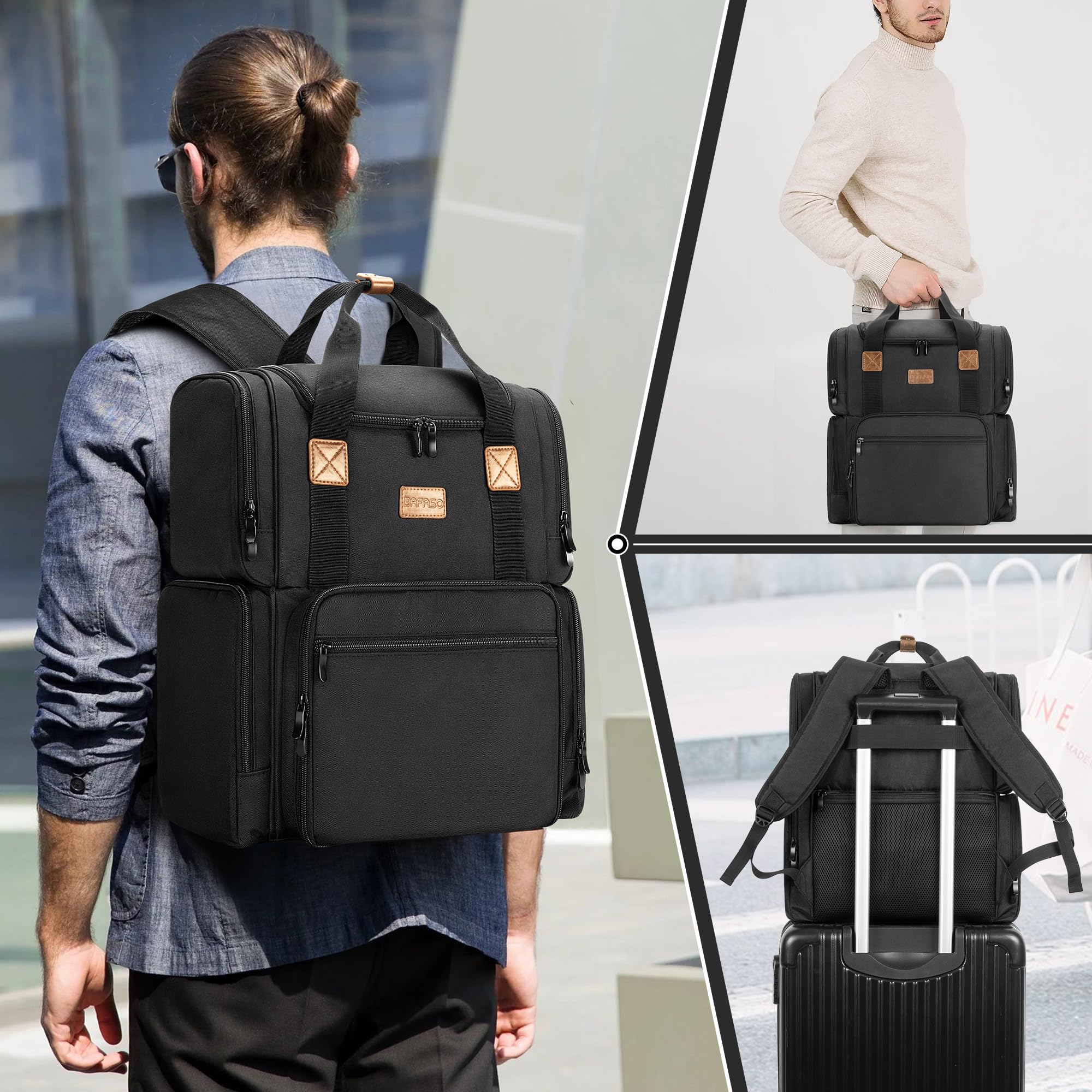 BAFASO tattoo backpack dimensions show 12x7.5x15.5 footprint