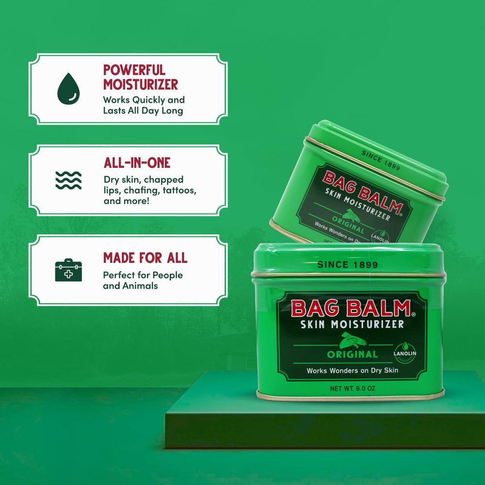 Bag Balm fragrance-free ingredients label emphasizes gentle, sensitive-skin friendly formula.