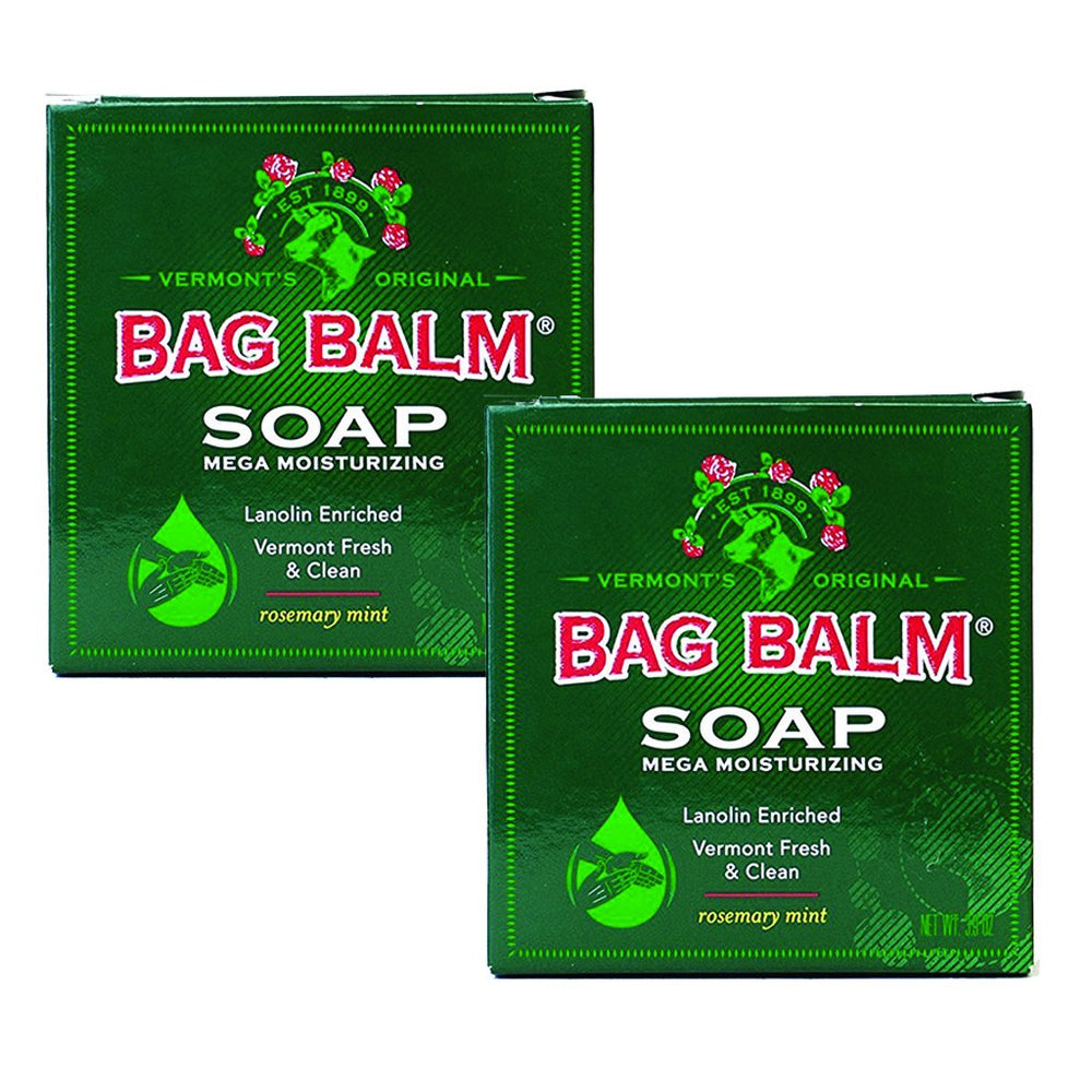 Bag Balm Mega Moisturizing Soap Rosemary Mint two-pack packaging for convenient daily cleansing.